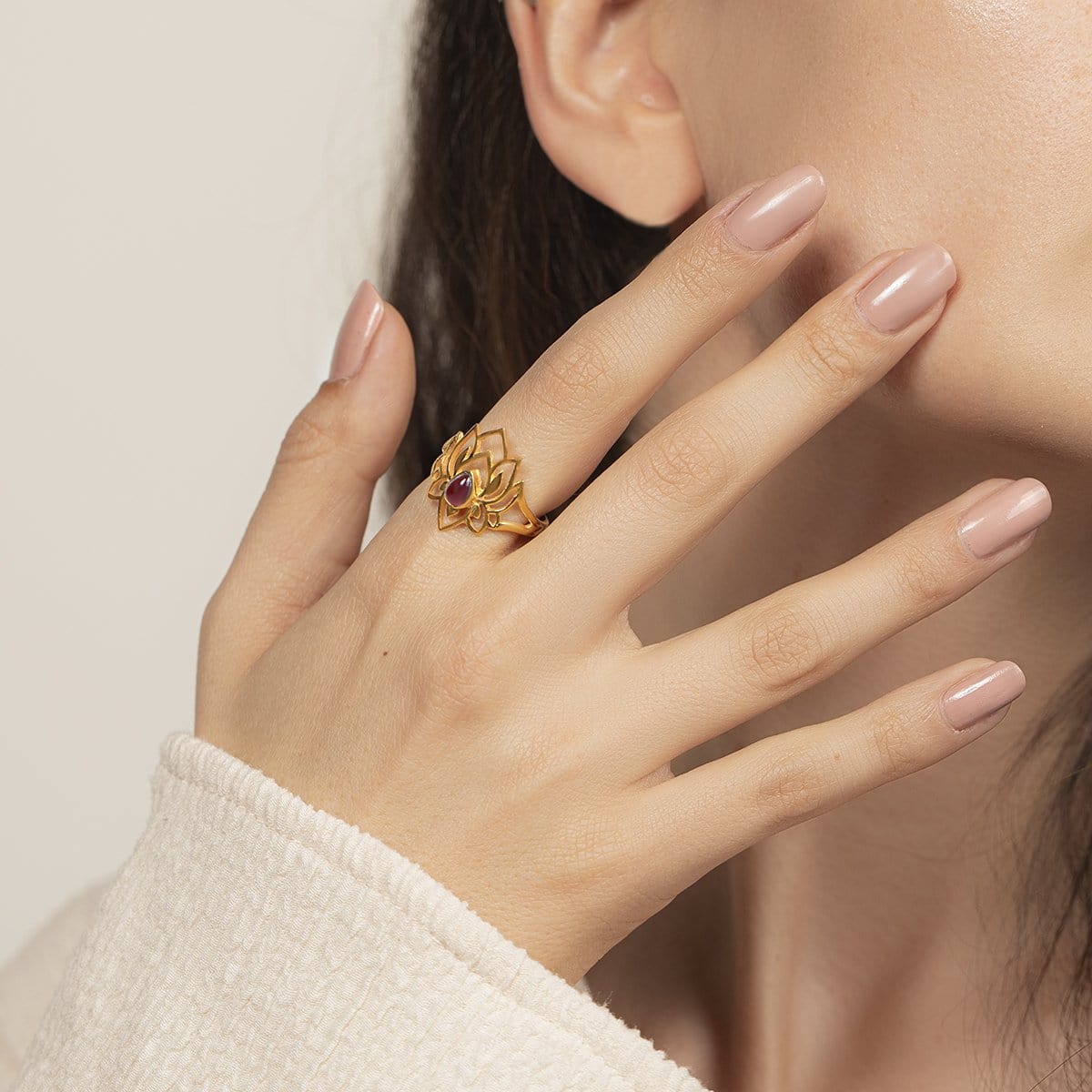 Abundant Bloom - Gold Plated Lotus Tourmaline Ring