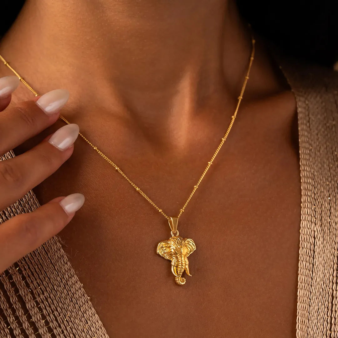 Strength & Wisdom Gold Elephant Pendant Necklace