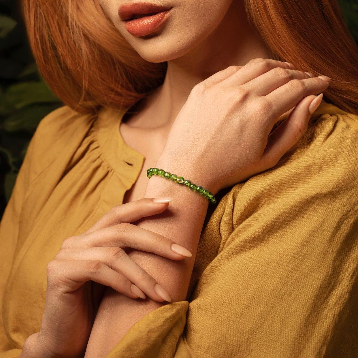 Spiritual Radiance - Peridot August Birthstone Evil Eye Bracelet