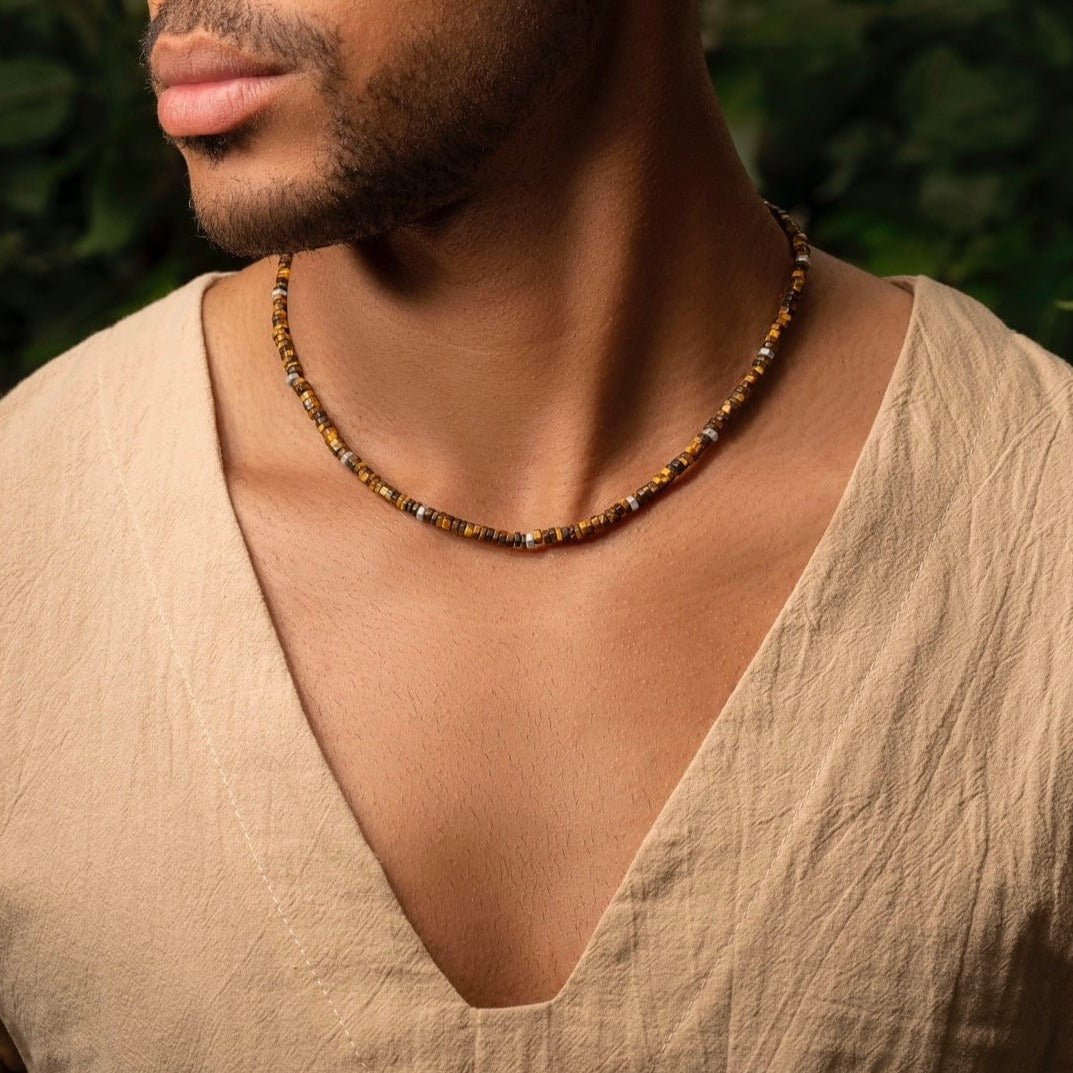 Bold Heart - Tiger's Eye Heishi Choker Necklace