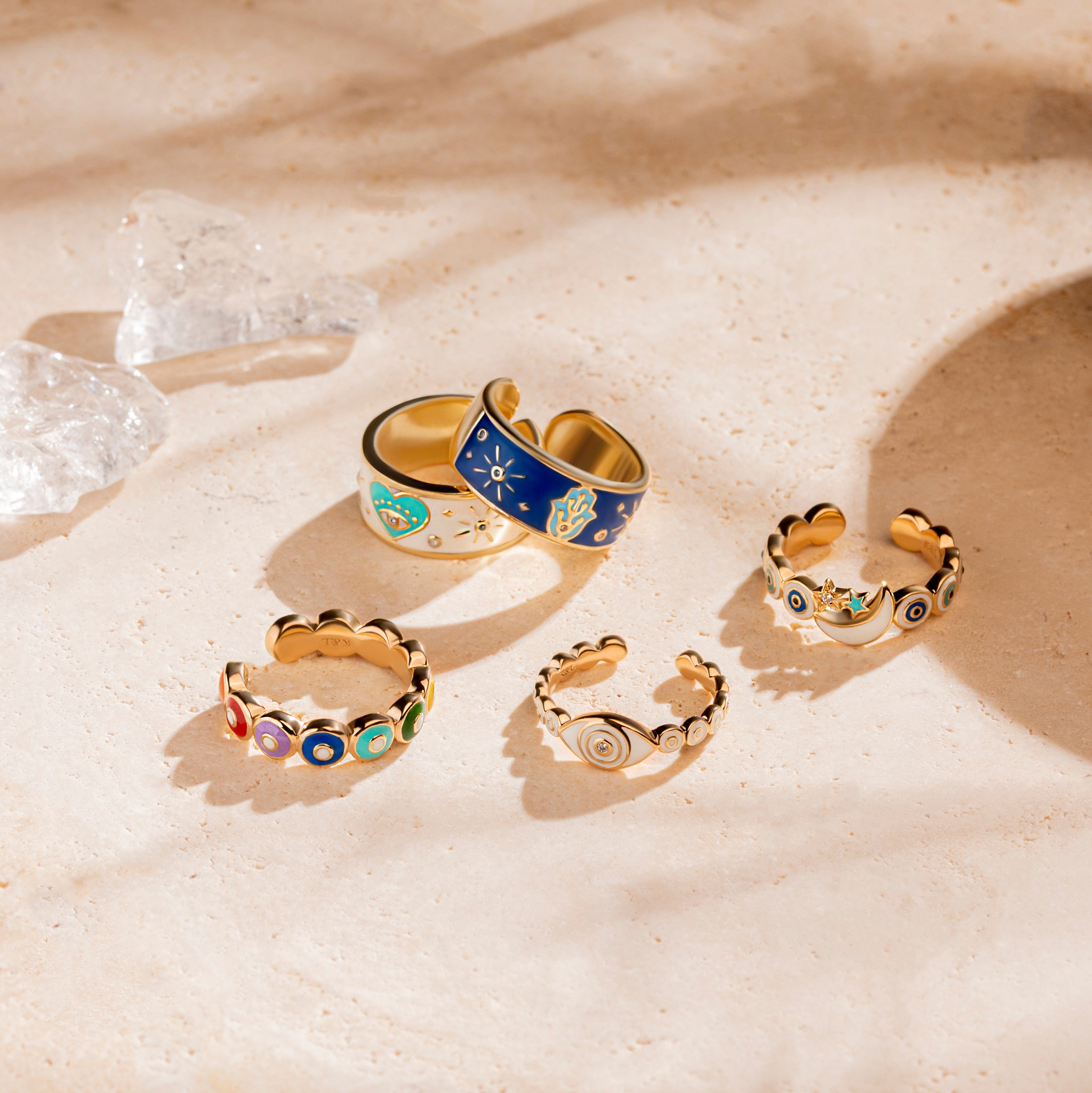Sparkling Protection - Moon & Star Ring