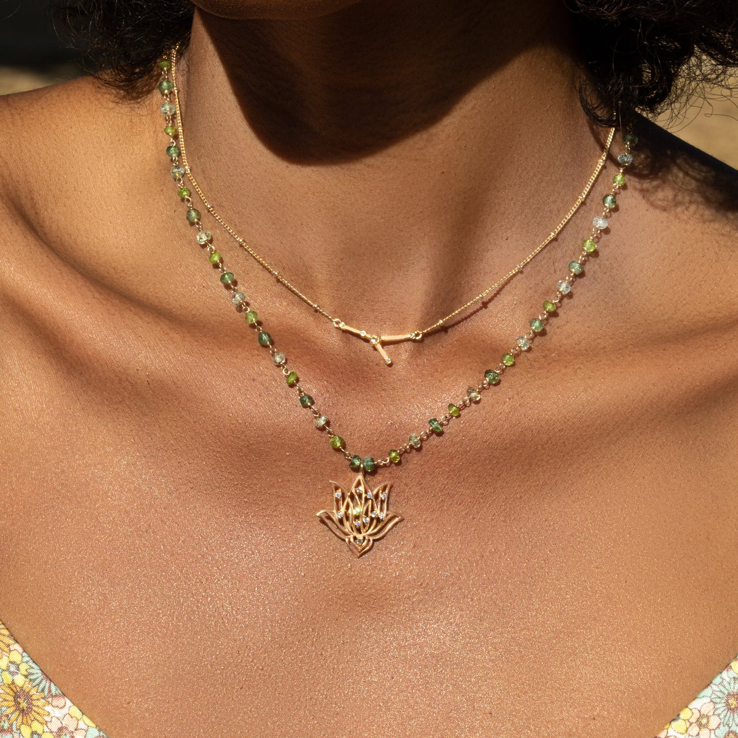 Genuine Enlightenment - Lotus Peridot Aquamarine Apatite Necklace