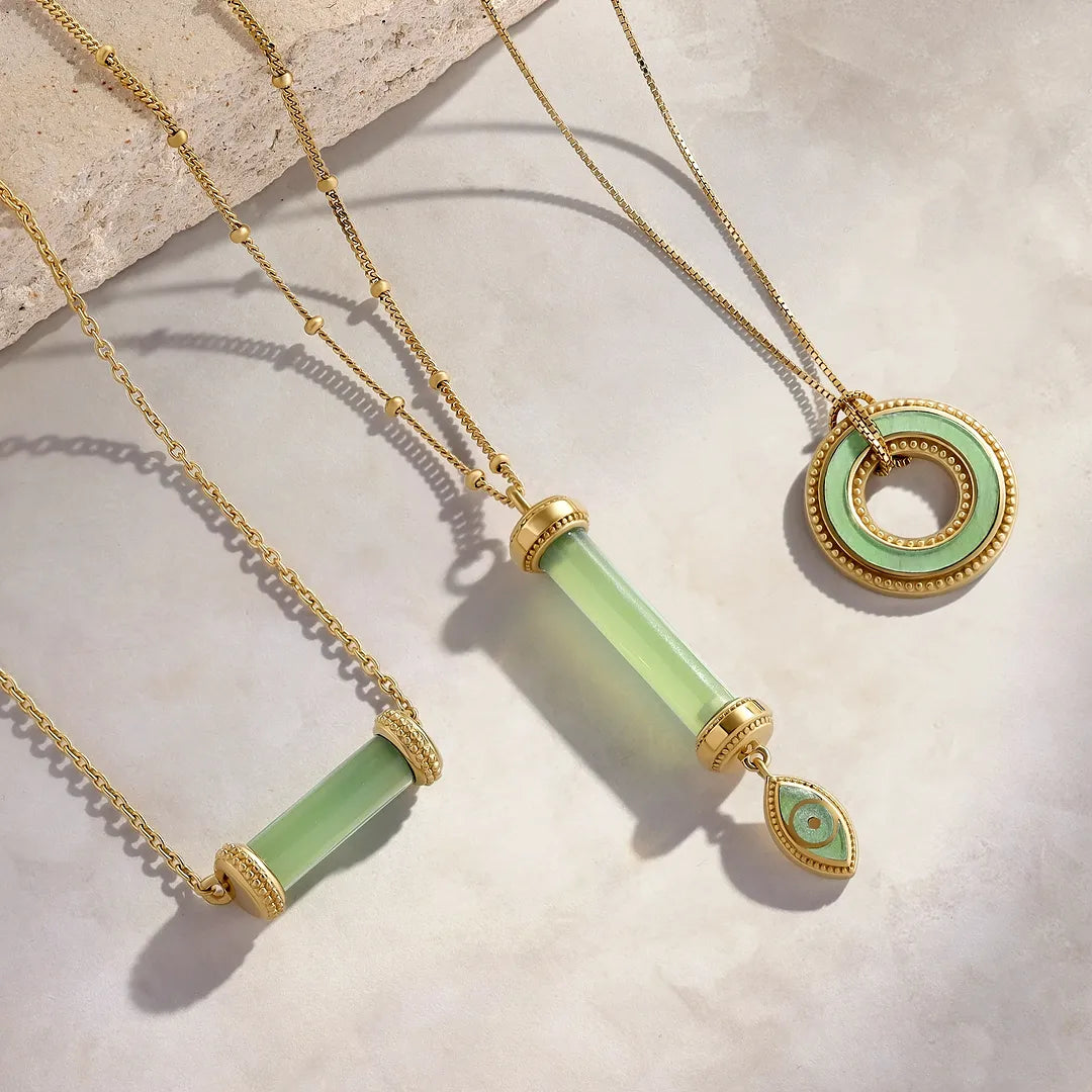 Harmonious Path Jade Inlay Gold Necklace
