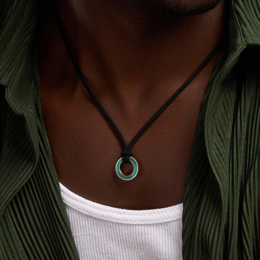 Abundance Mindset Malachite Karma Circle Black String Necklace