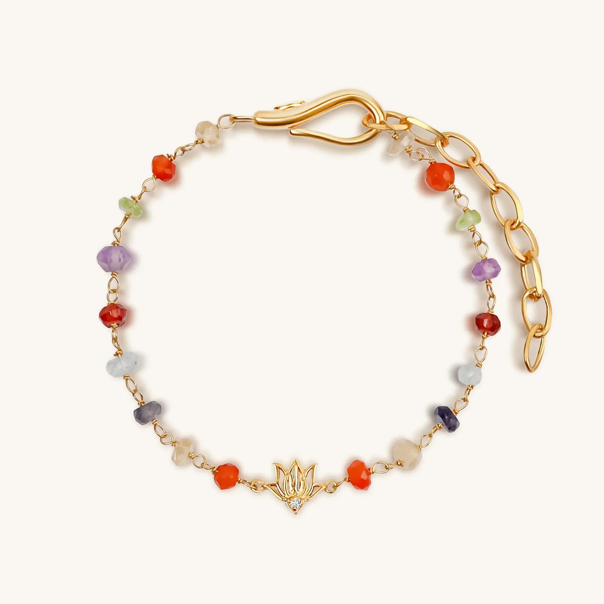Invigorated Life - Multi Stone Chakra Lotus Charm Bracelet