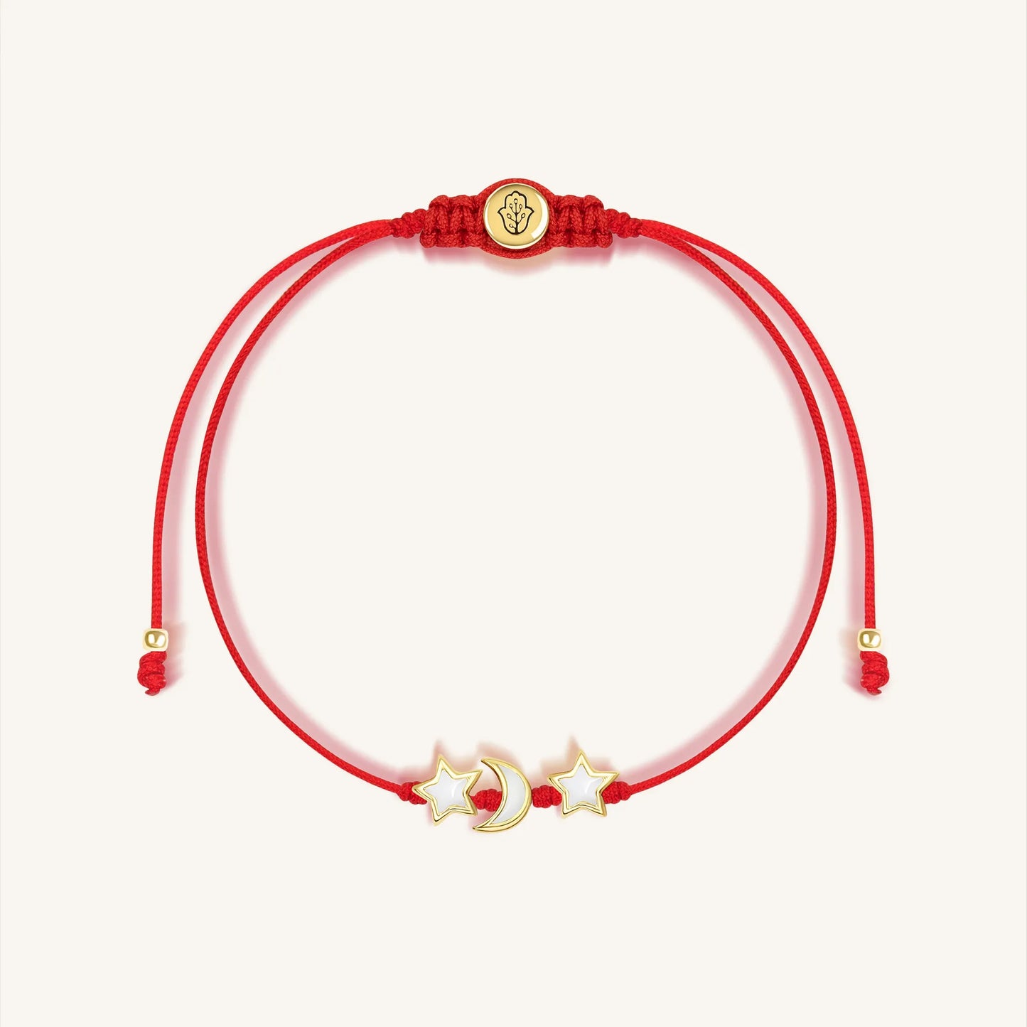 Cosmic Power - White Enamel Moon & Stars Red String Bracelet