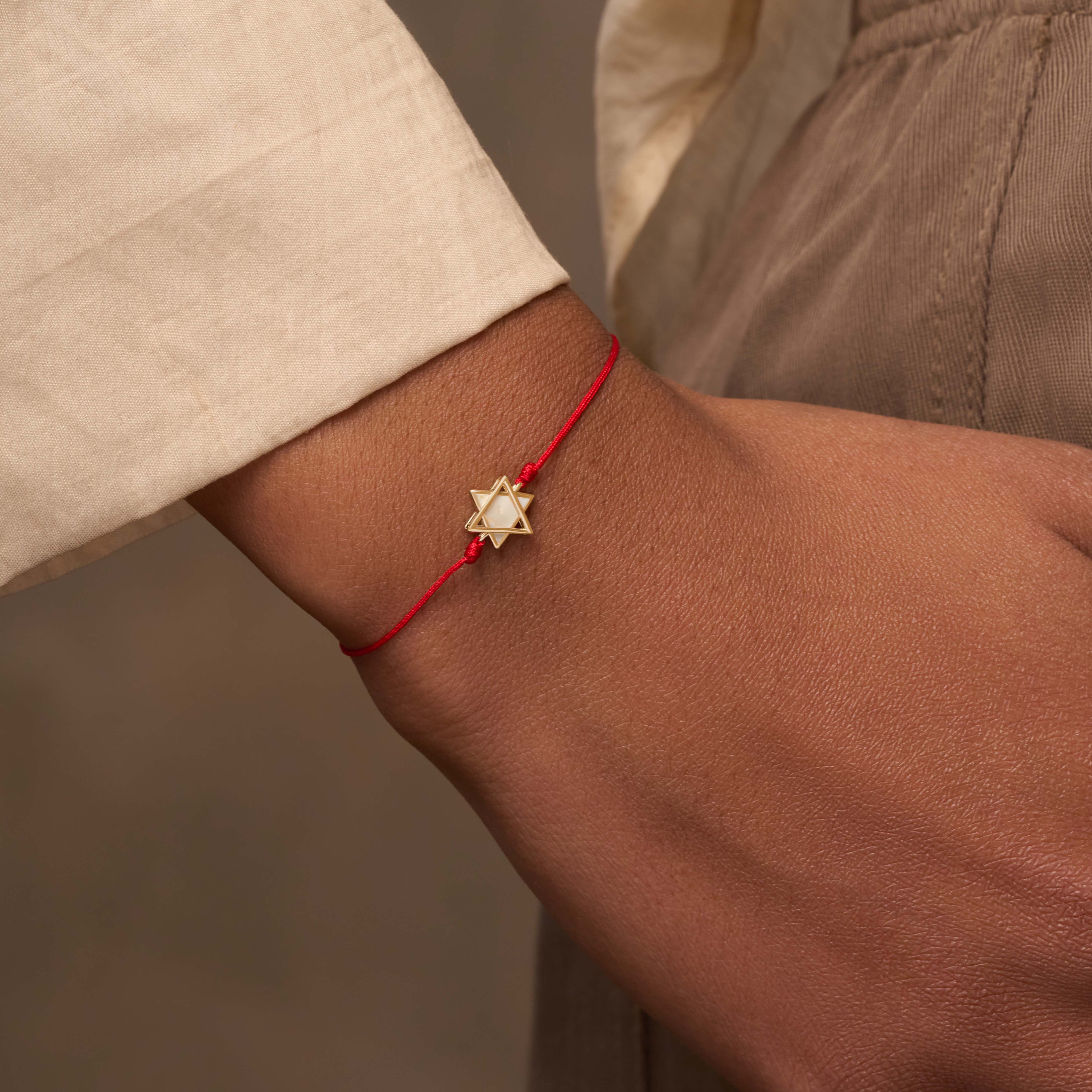 Divinely Blessed Mother of Pearl Star of David Red String Bracelet