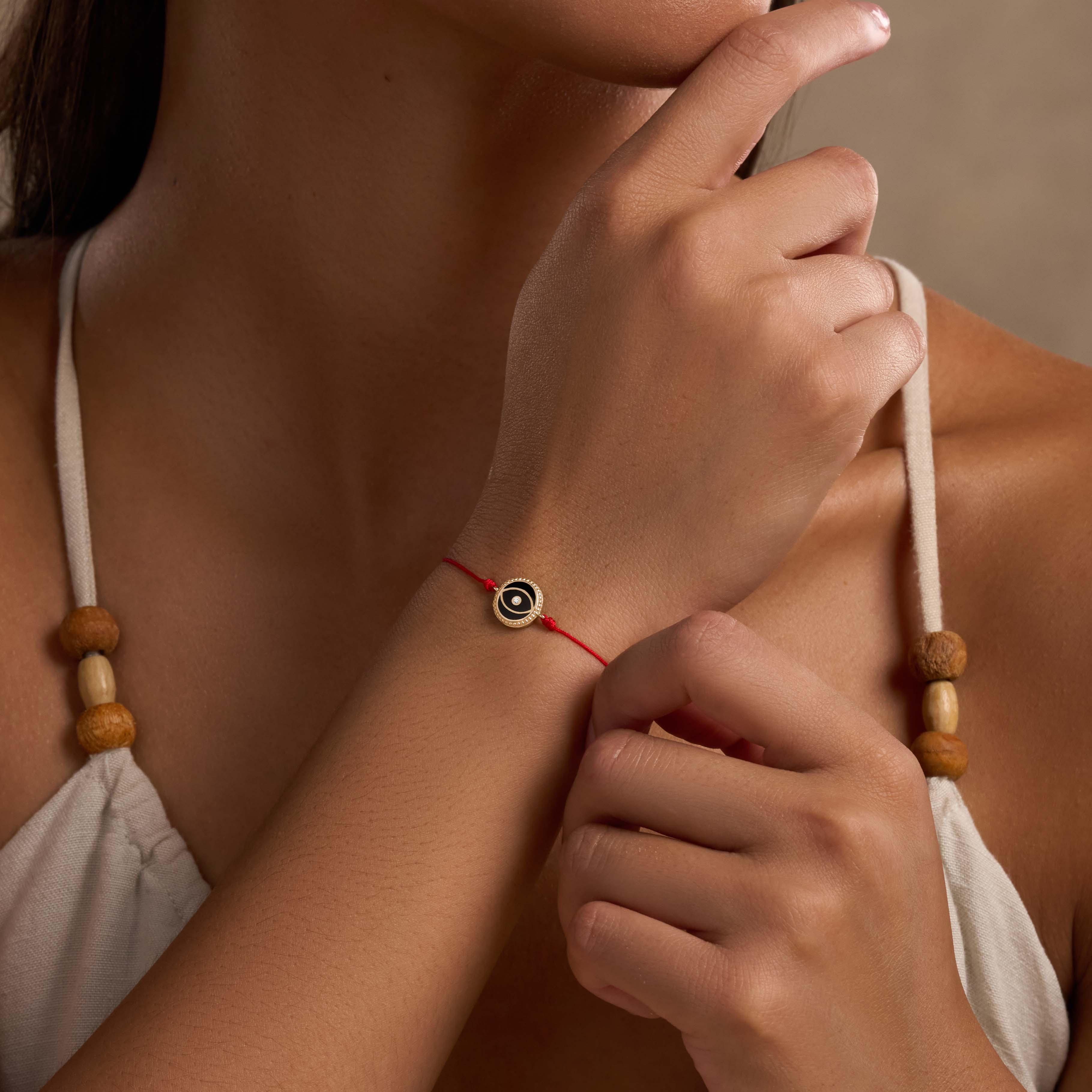 Stabilizing Energy Black Onyx Evil Eye Red String Bracelet