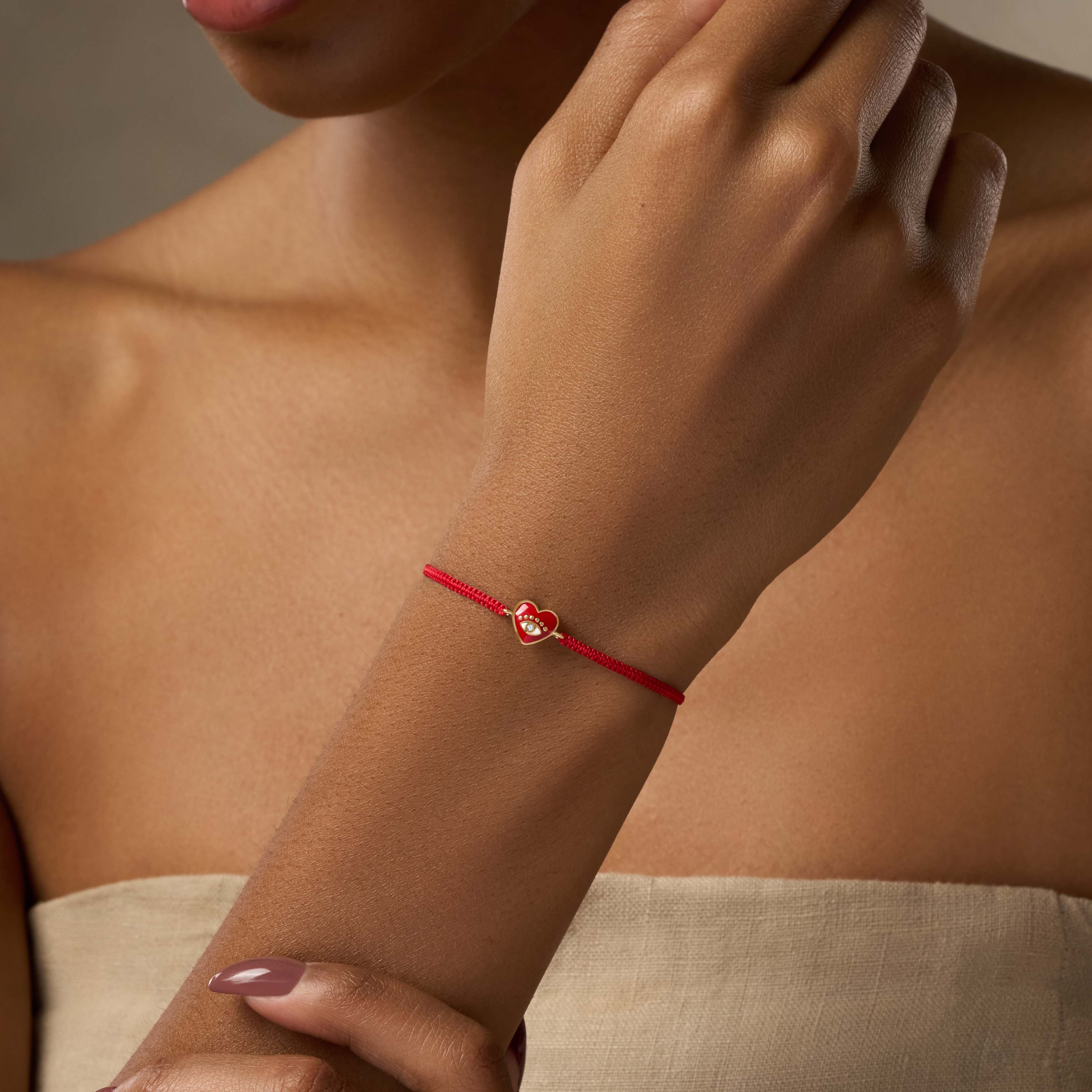 Devoted to Love - Evil Eye Heart Charm Red String Bracelet