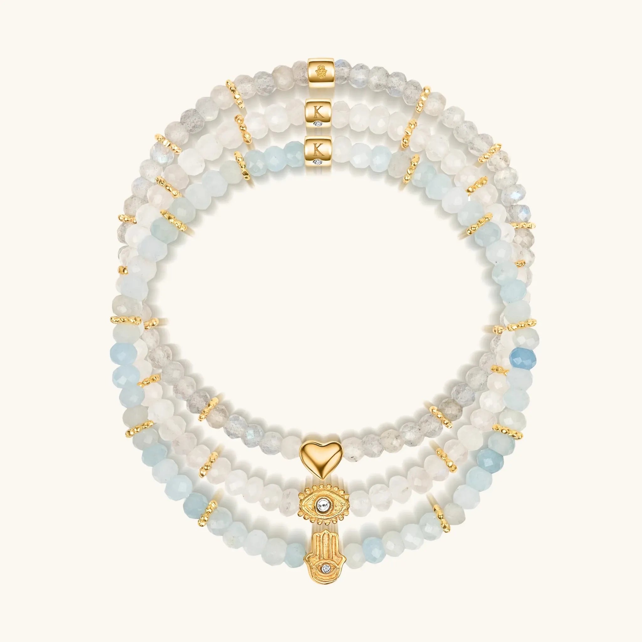 Soothing Warmth - Labradorite Moonstone Aquamarine Triple Summer Stack
