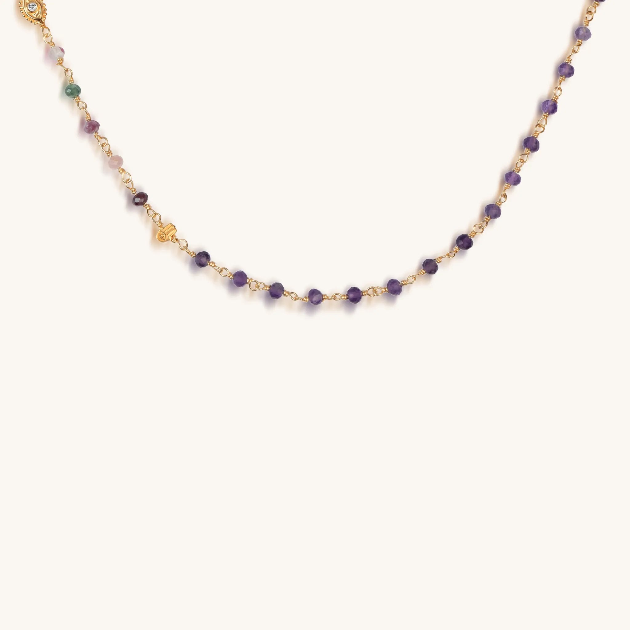 Tranquil Voice - Amethyst Rose Quartz Tourmaline Triple Protection Wrap