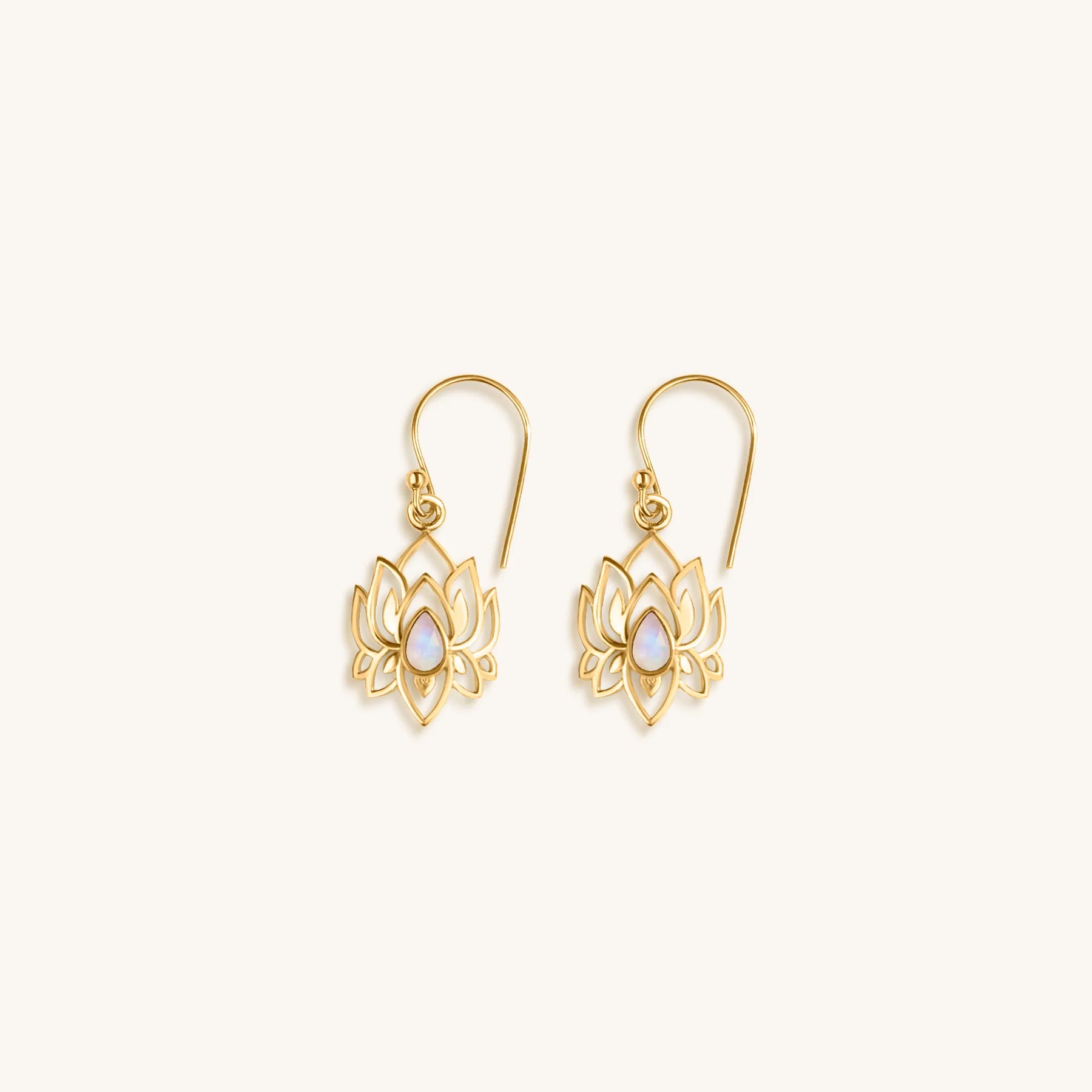 Divine Existence - Gold Lotus Moonstone Earrings
