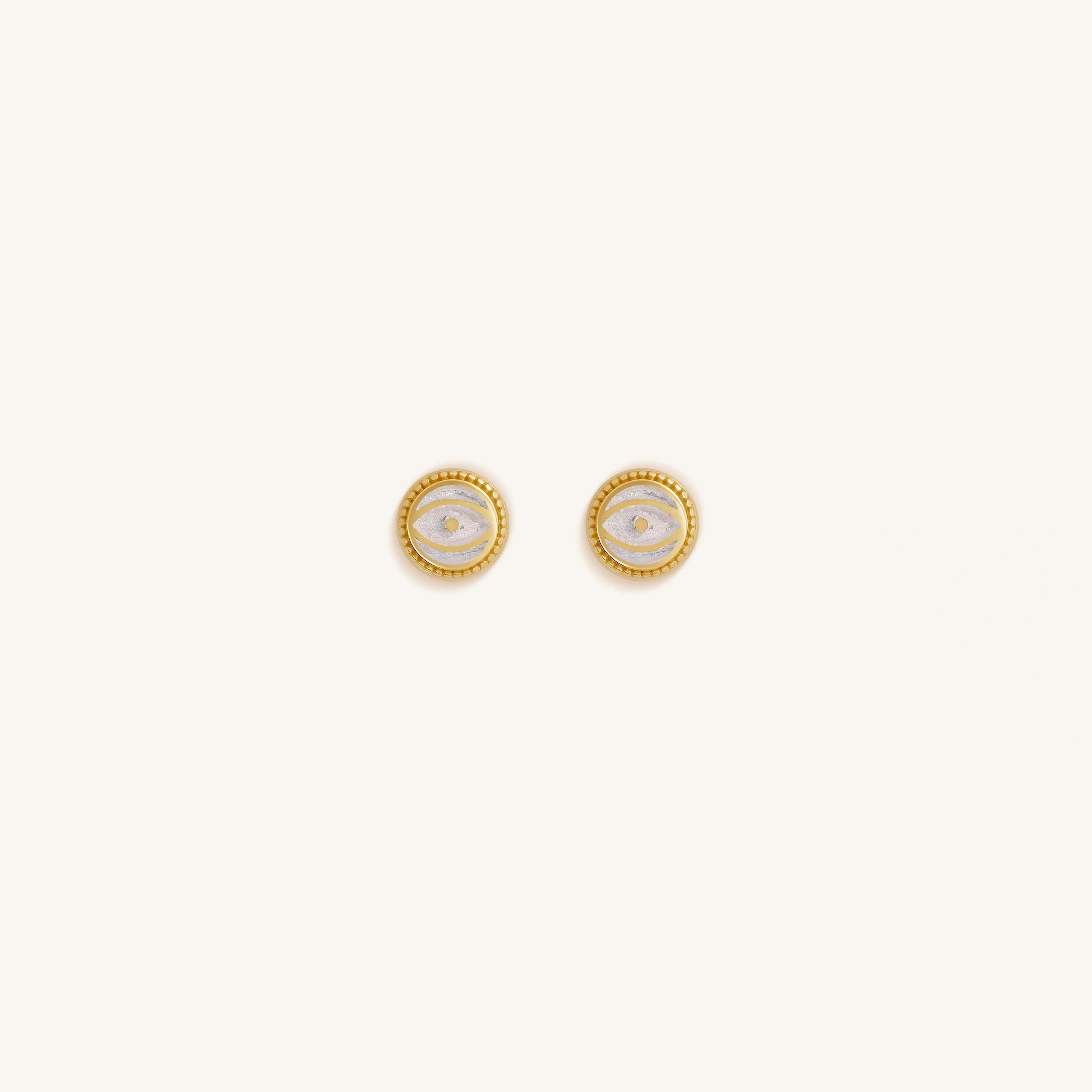 Luminous Shield - White Quartz April Birthstone Evil Eye Gold Stud Earrings
