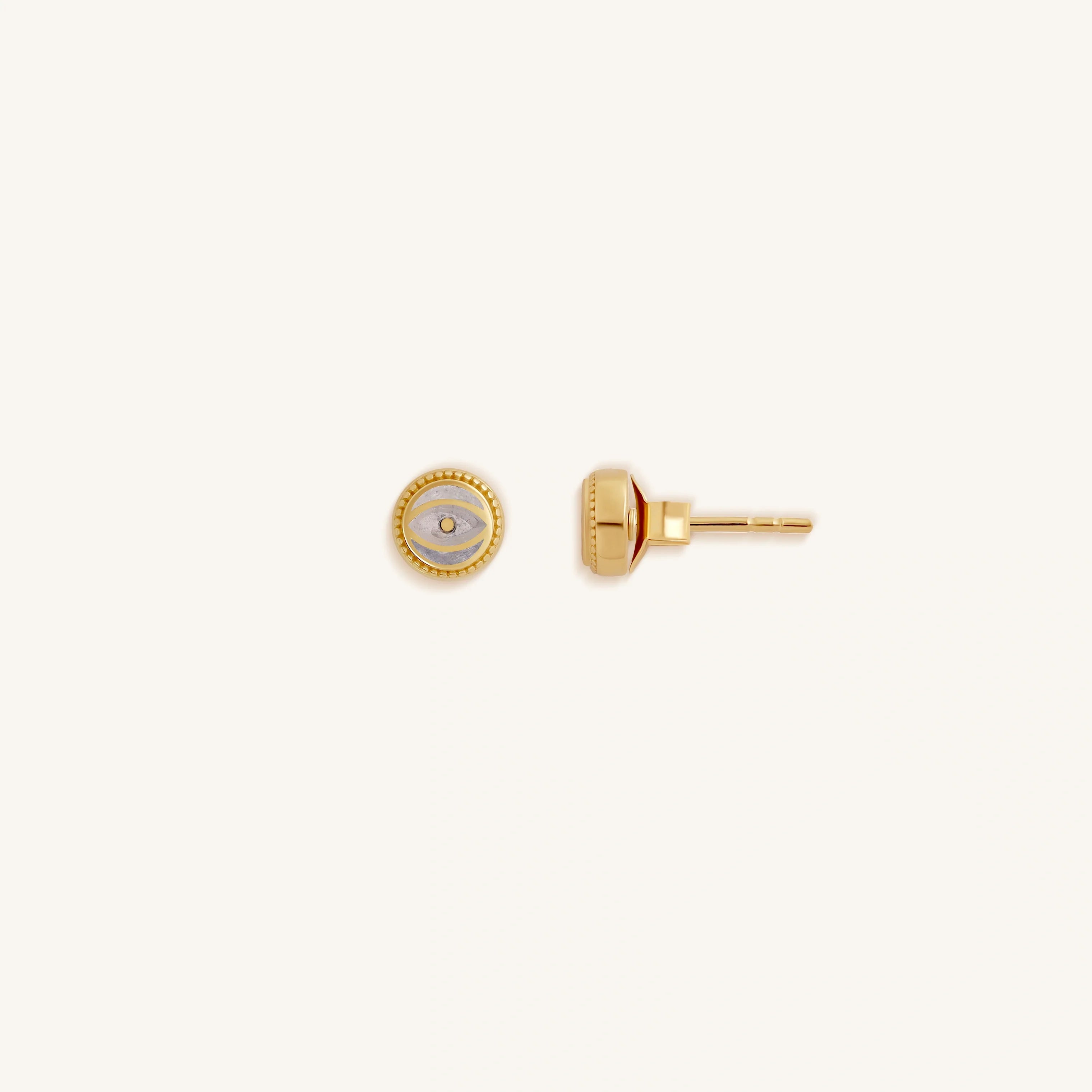 Lunar Sentinel - Moonstone June Birthstone Evil Eye Gold Stud Earrings