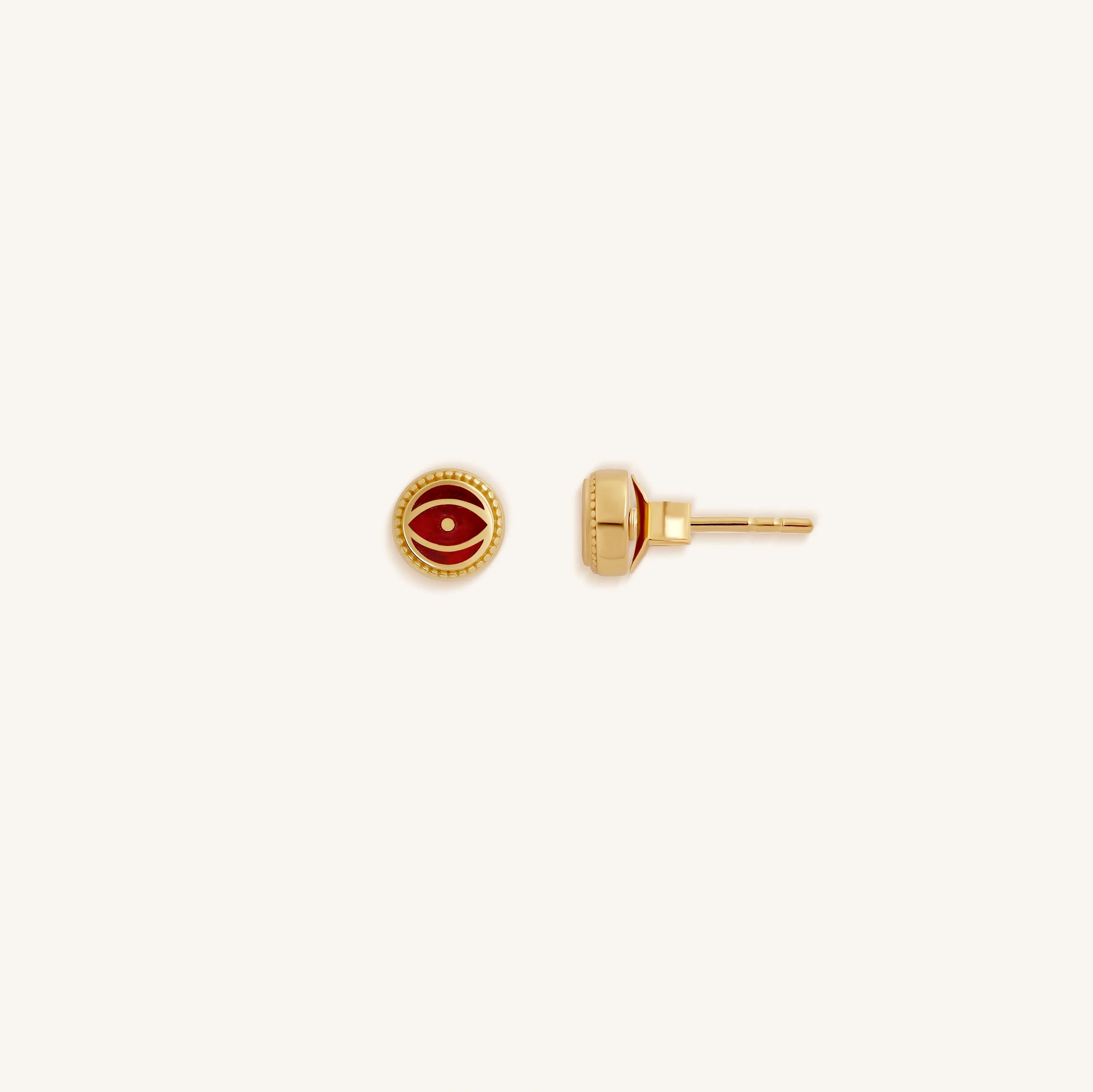 Crimson Guardian - Ruby Jade July Birthstone Evil Eye Gold Stud Earrings