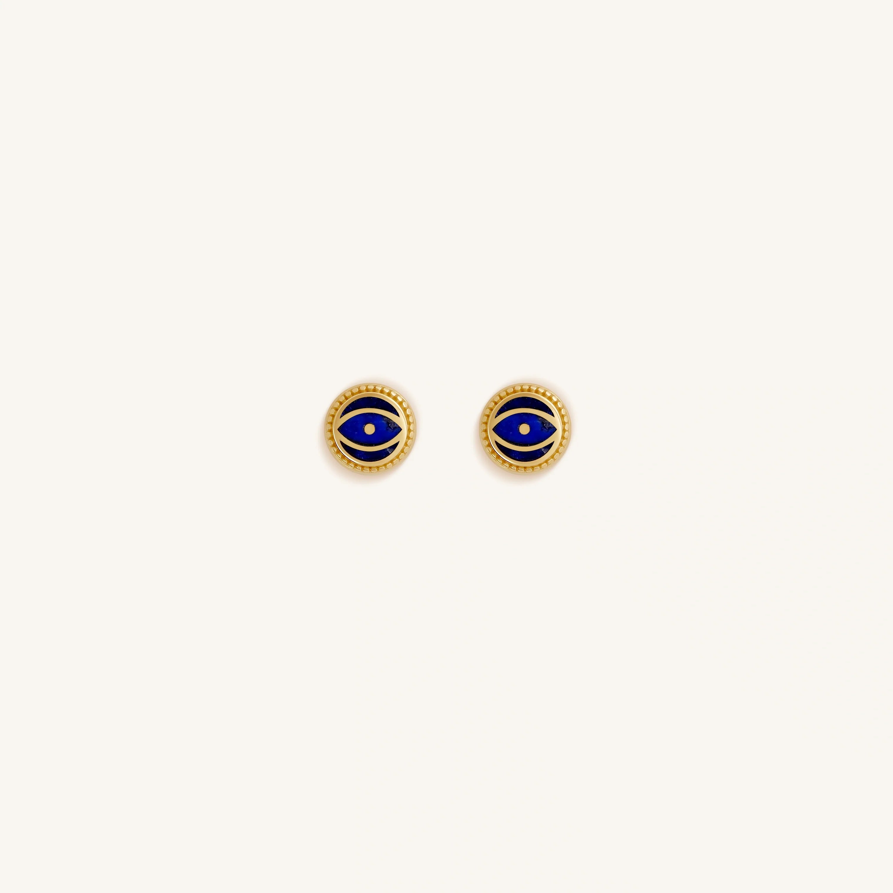 Midnight Guardian - Lapis September Birthstone Evil Eye Gold Stud Earrings