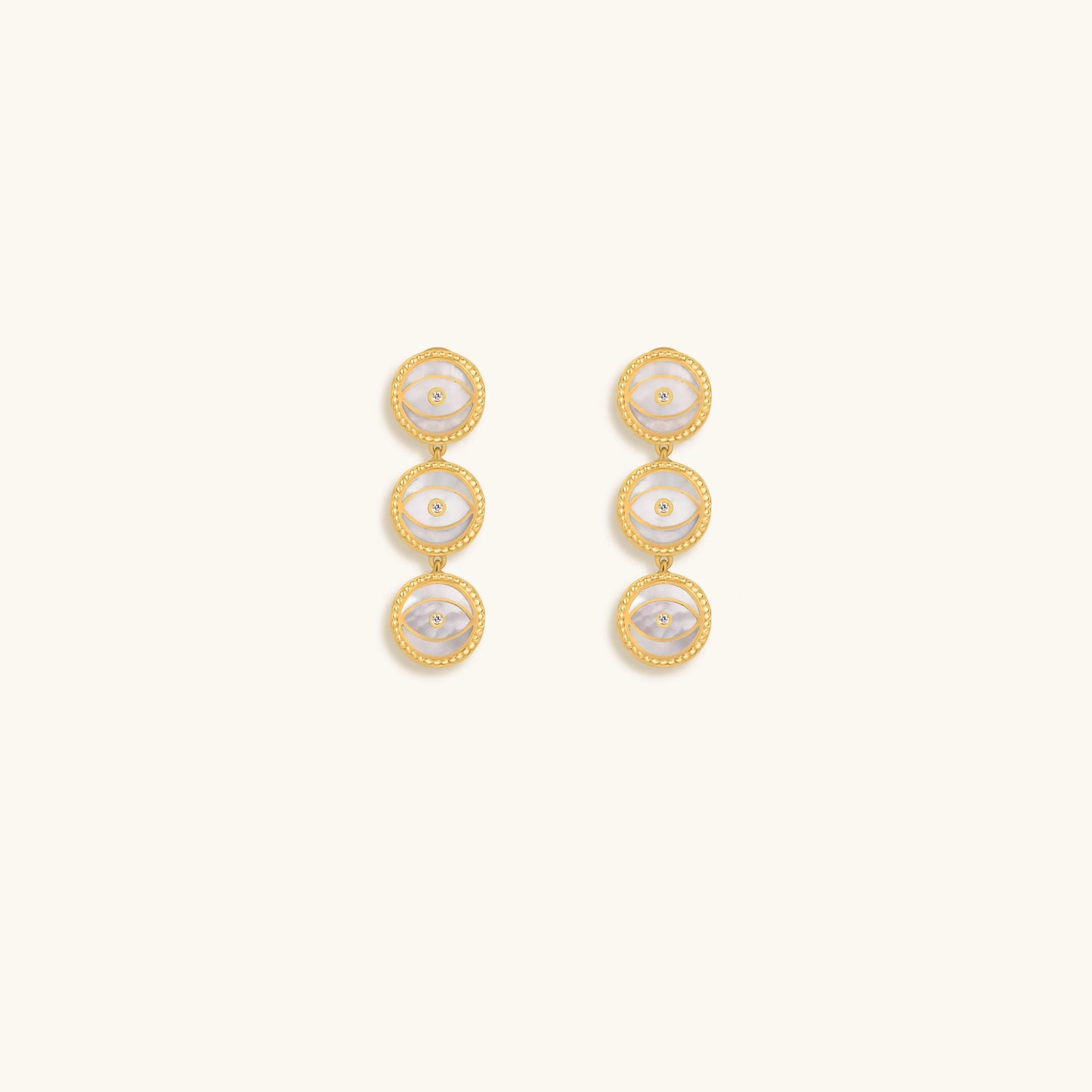 Triple Blessings Evil Eye Mother of Pearl Earrings
