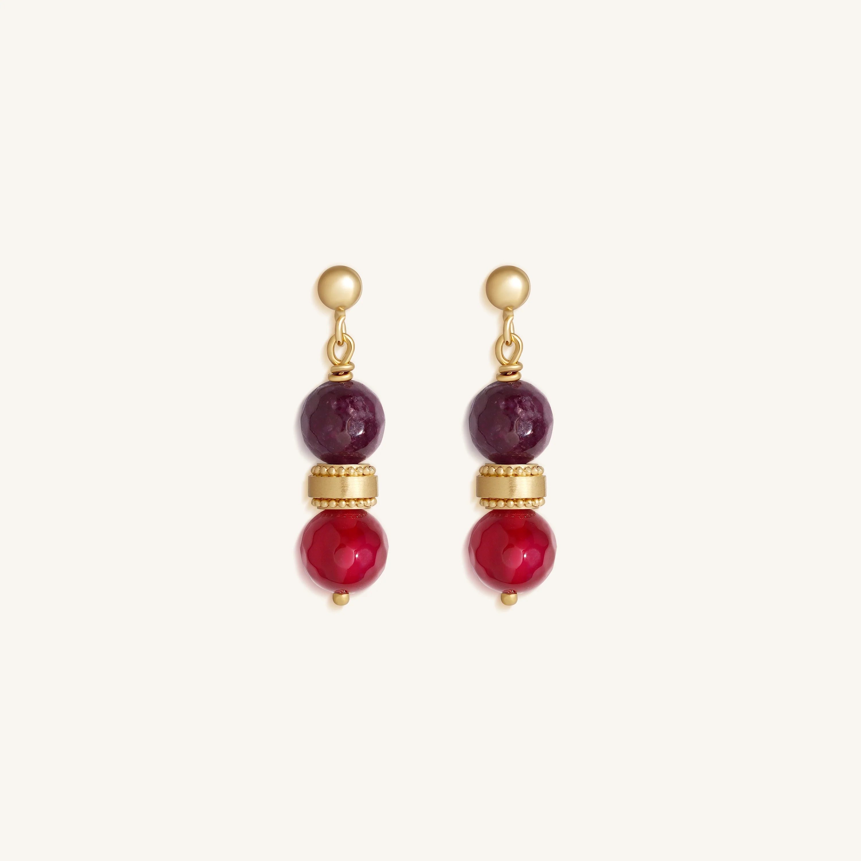 Poised Radiance Garnet & Rhodolite Gold Stud Earrings
