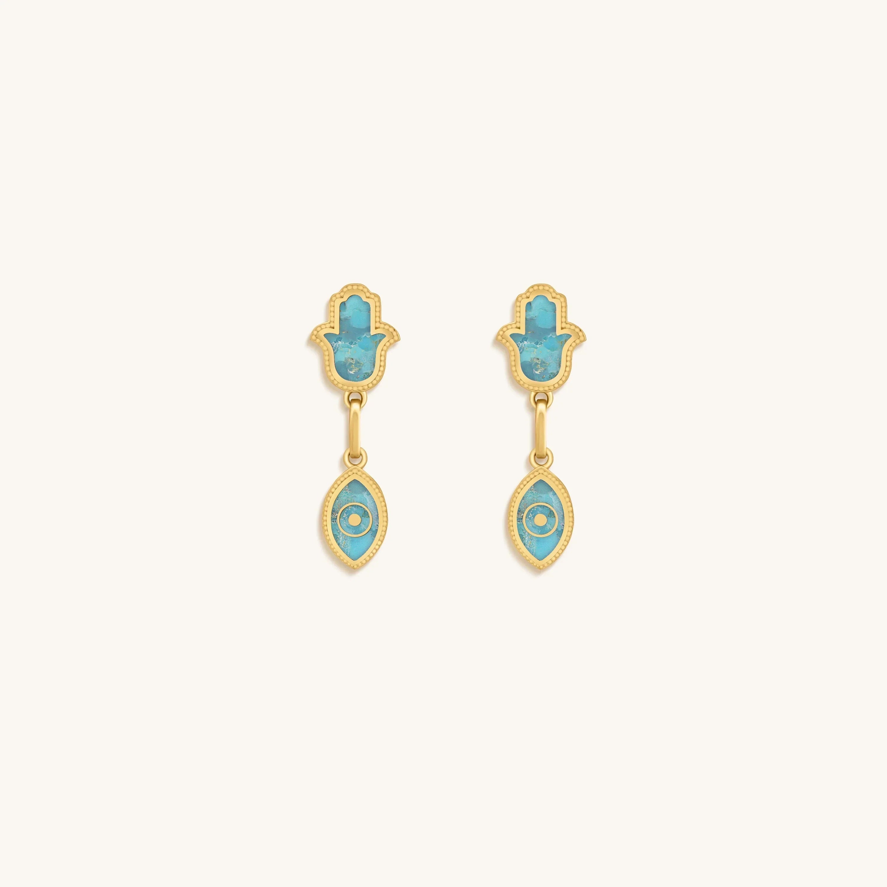 Peaceful Mindset Turquoise Evil Eye & Hamsa Gold Earrings