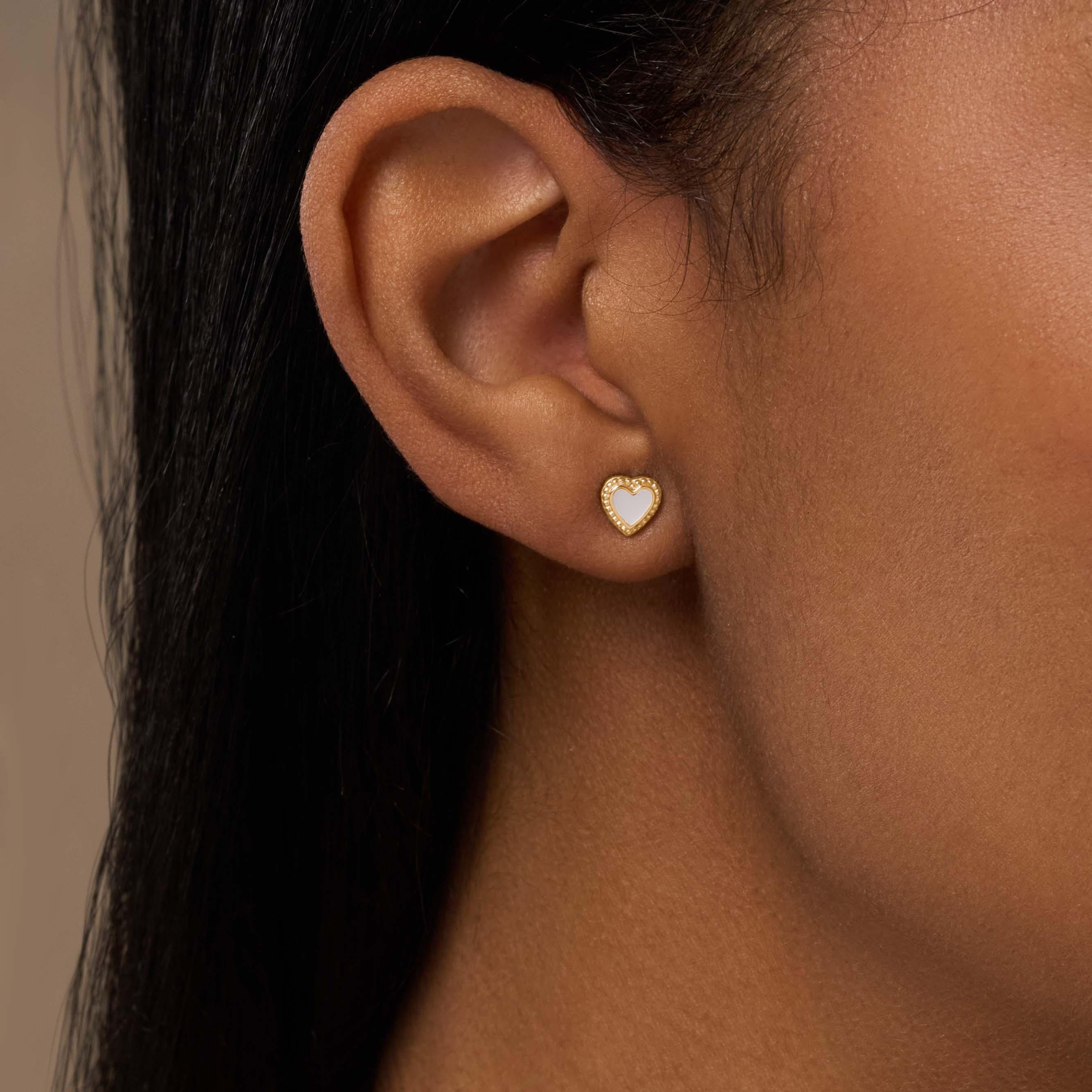 Enchanted Soul Mother of Pearl Heart Gold Earrings