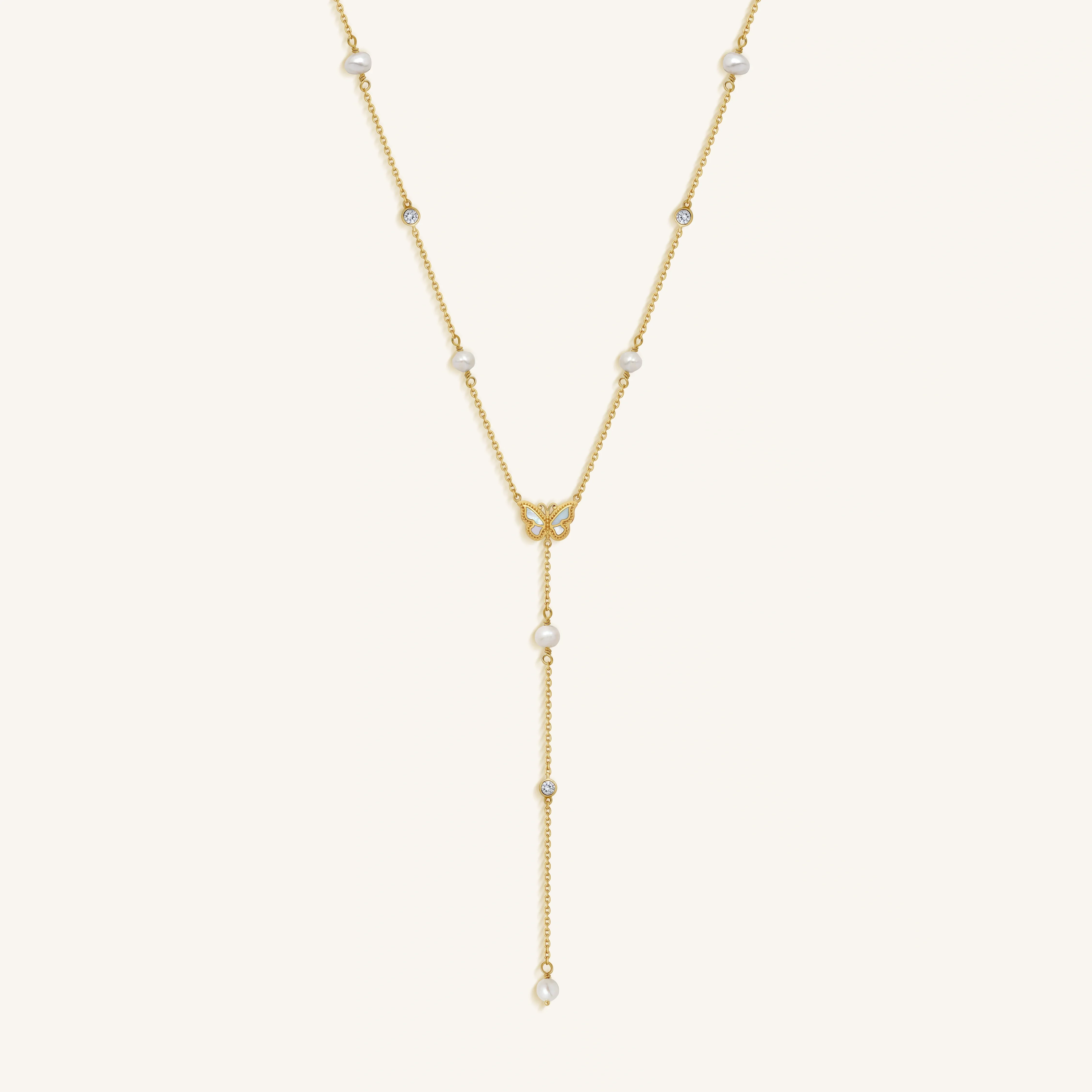 Intuition & Grace Rainbow Moonstone & Pearl Butterfly Gold Necklace