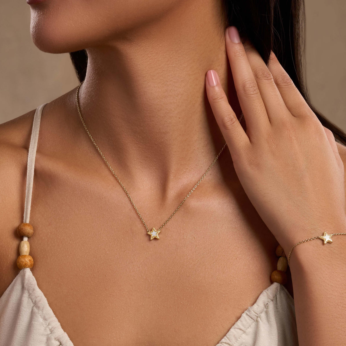 Inner Strength Rainbow Moonstone & Pearl Star Gold Necklace