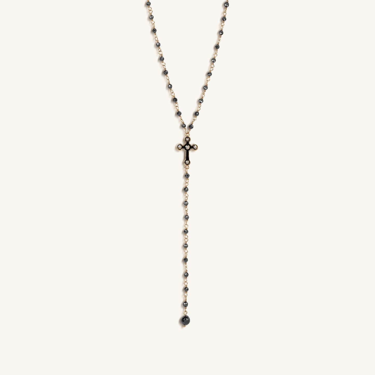 Unwavering Faith Cross - Hematite Rosary Necklace