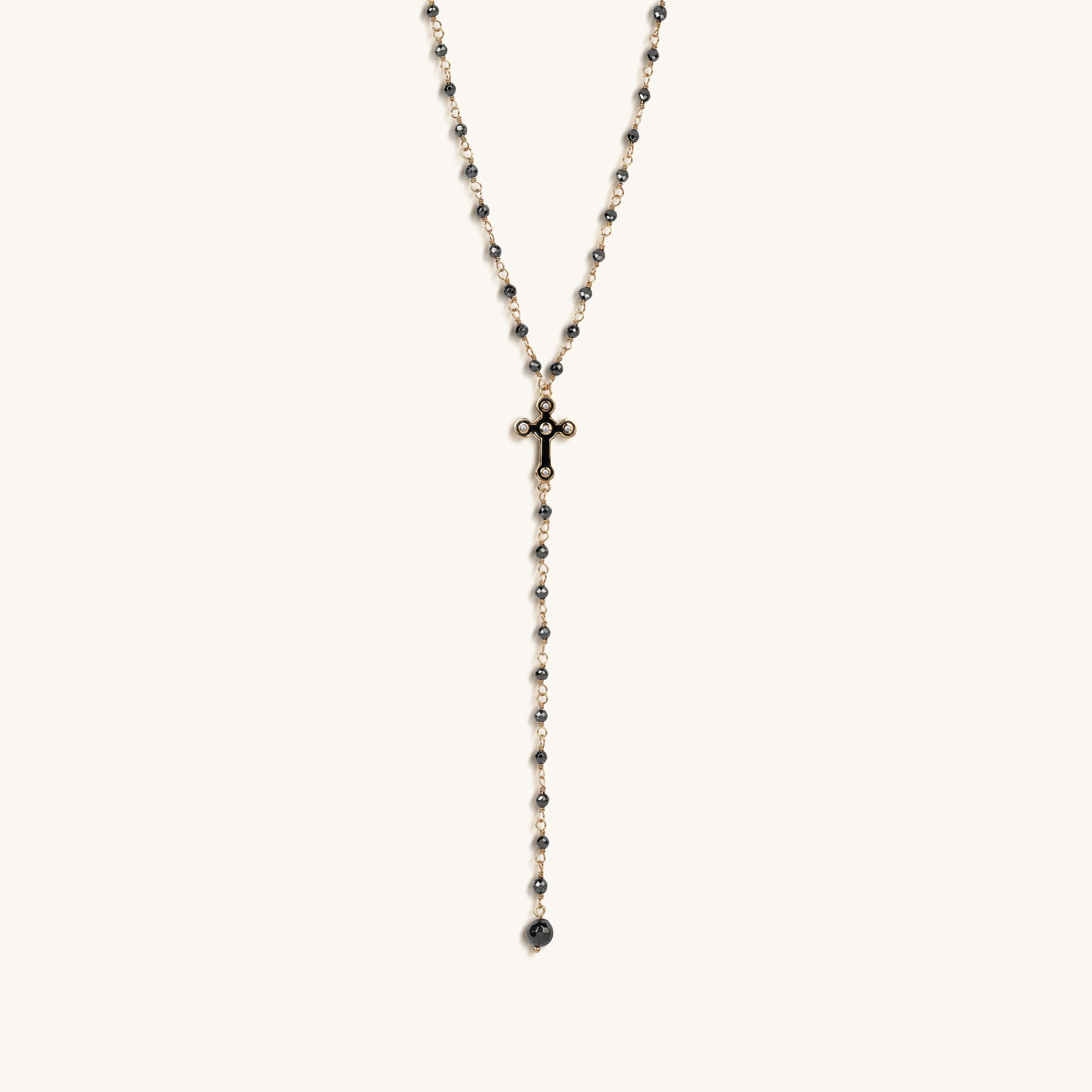 Unwavering Faith Cross - Hematite Rosary Necklace