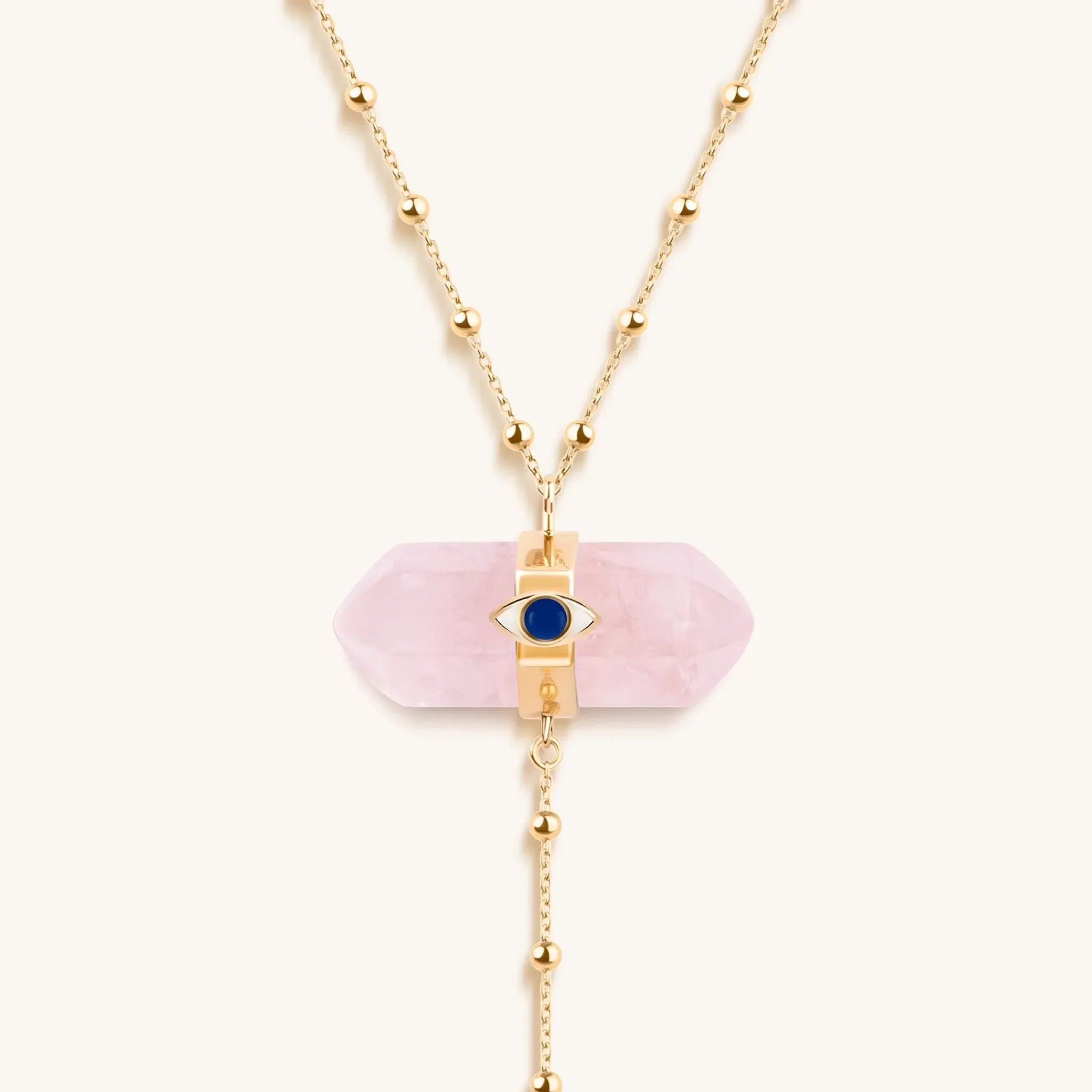 Open Hearted - Gold Rose Quartz Evil Eye Double Pointer Necklace