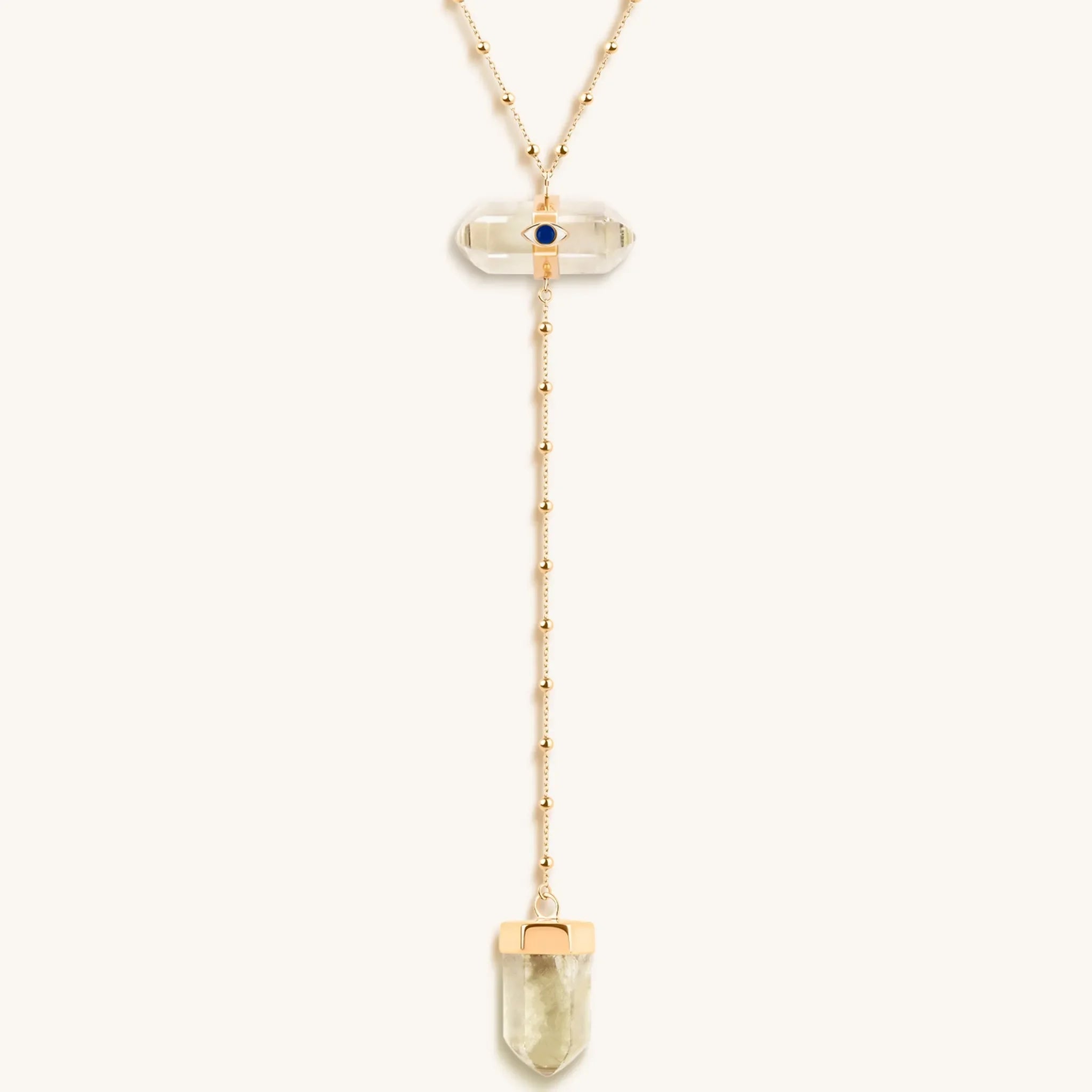 Vibrationally High - Gold Citrine Evil Eye Double Pointer Necklace
