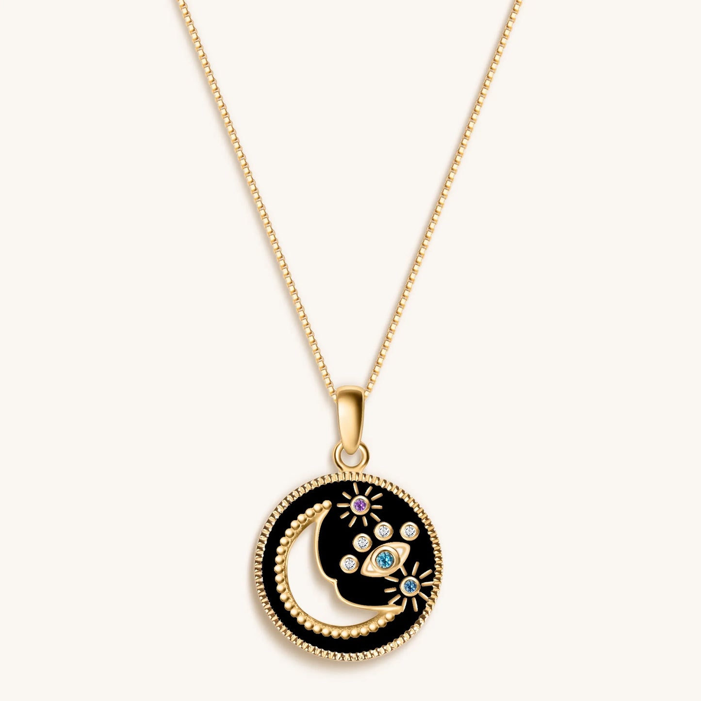 Nocturnal Power - Black Enamel Moon & Stars Necklace