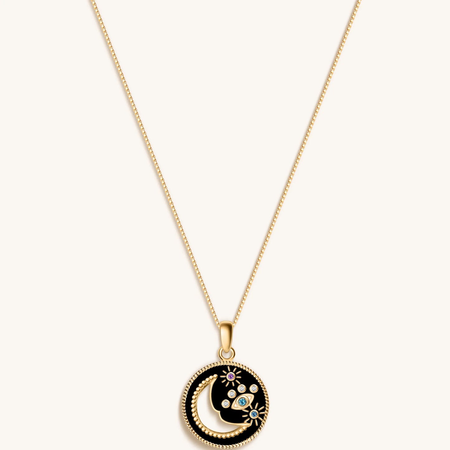 Nocturnal Power - Black Enamel Moon & Stars Necklace