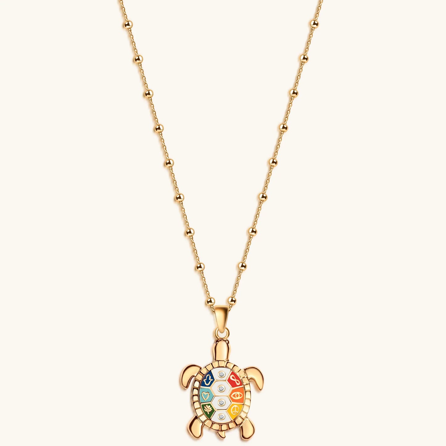 Intuitive Wisdom - Multi Symbol Chakra Turtle Necklace