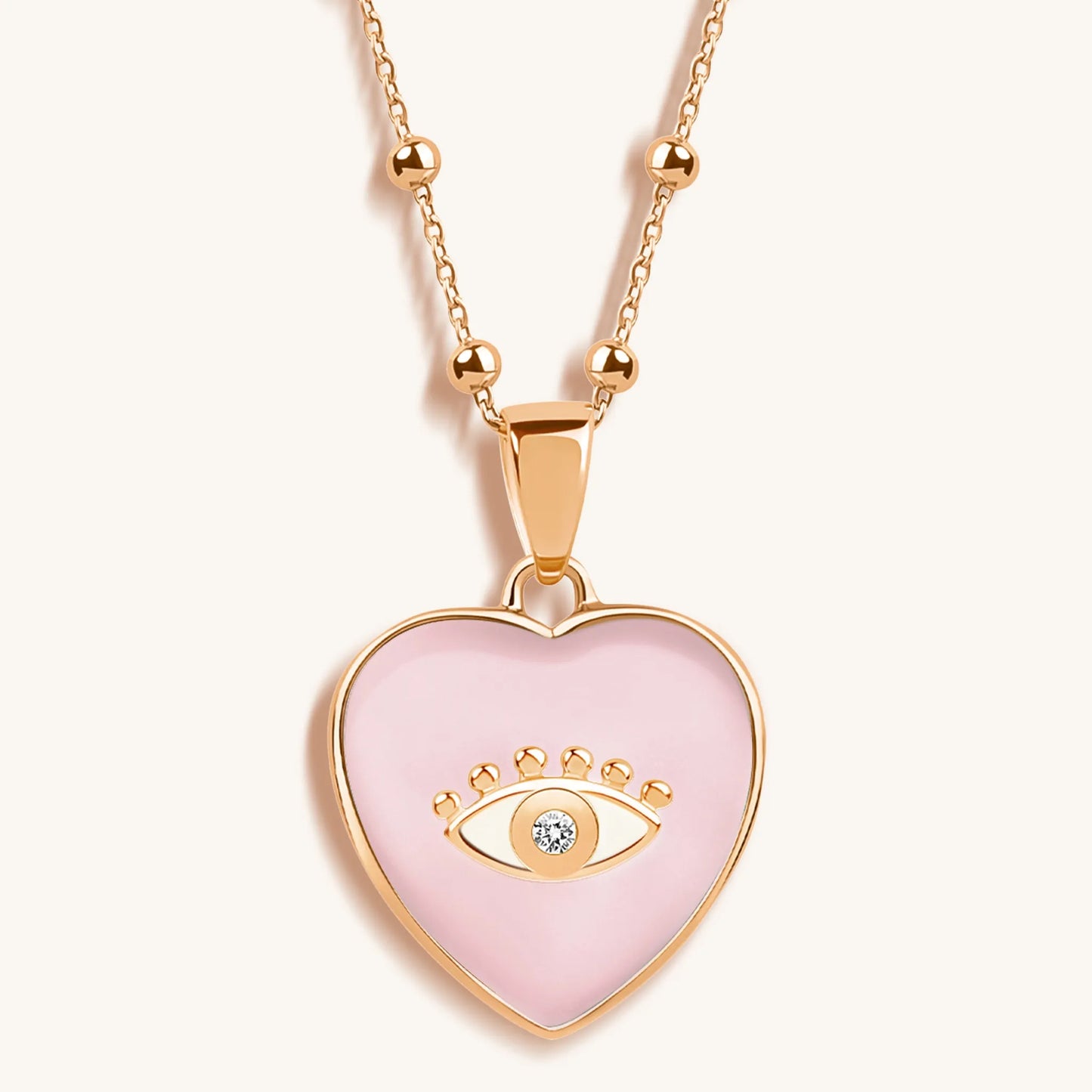 Harmonious Emotions - Mother Of Pearl Heart Evil Eye Necklace