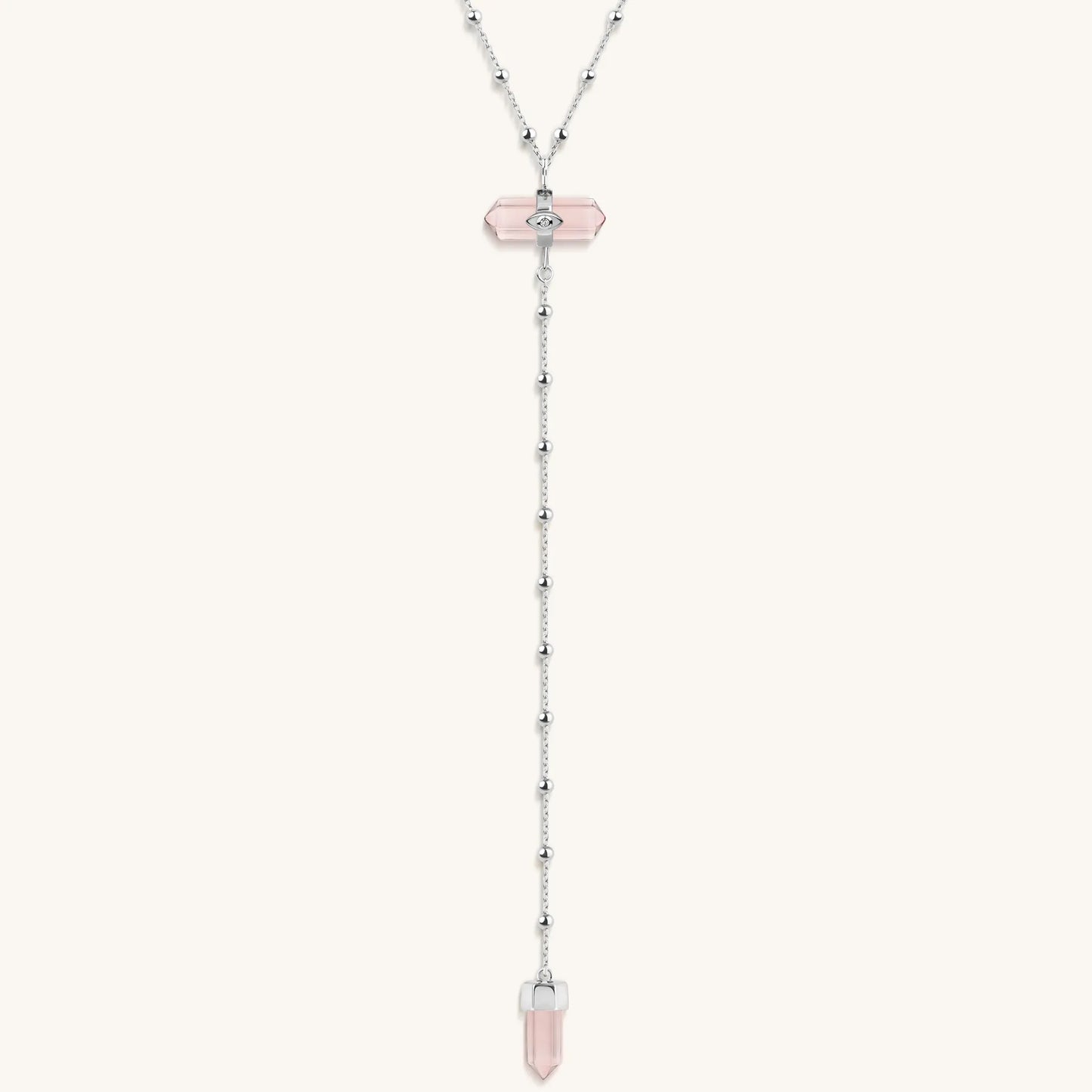 Guided by Love - Rose Quartz Silver Evil Eye Necklace