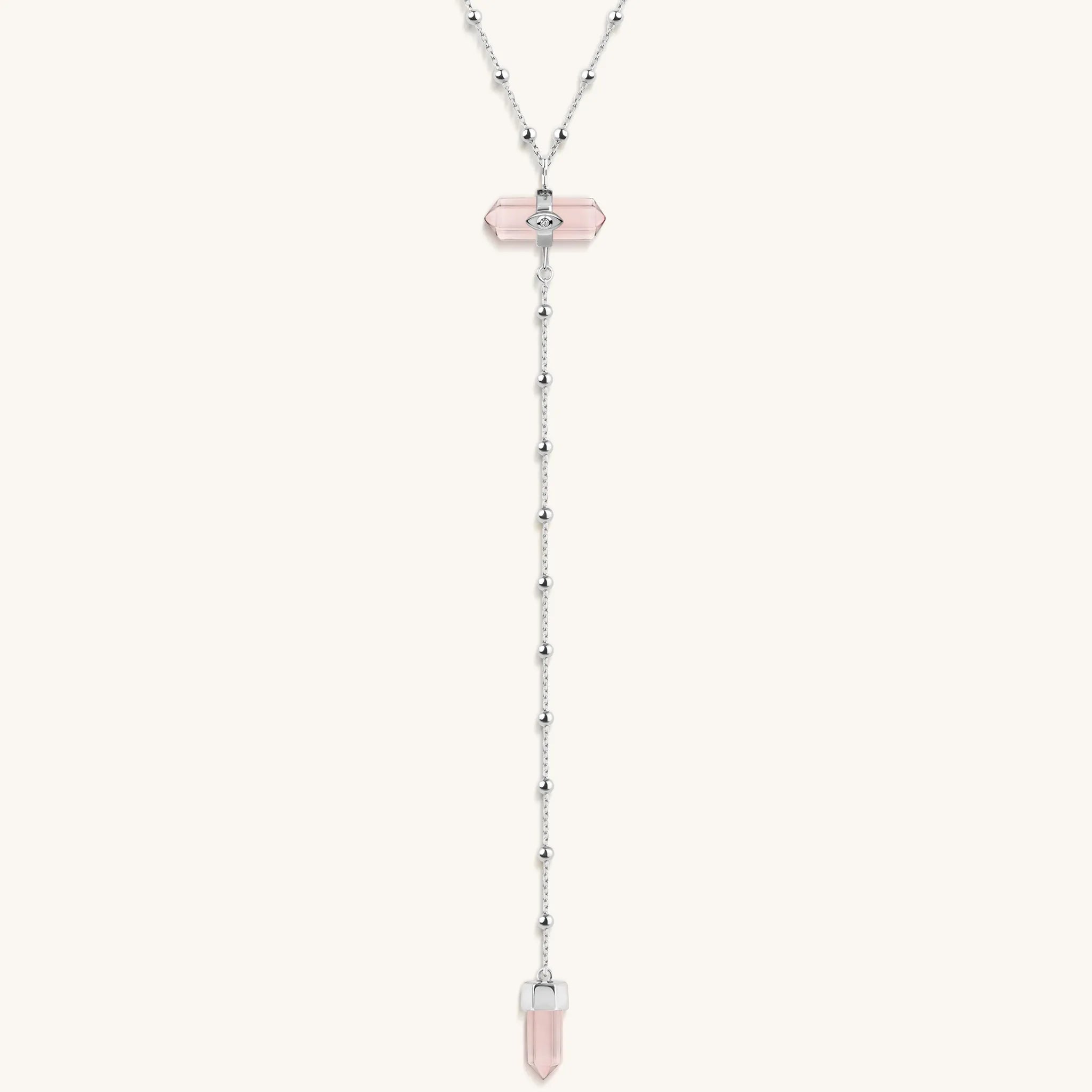 Guided by Love - Rose Quartz Silver Evil Eye Necklace