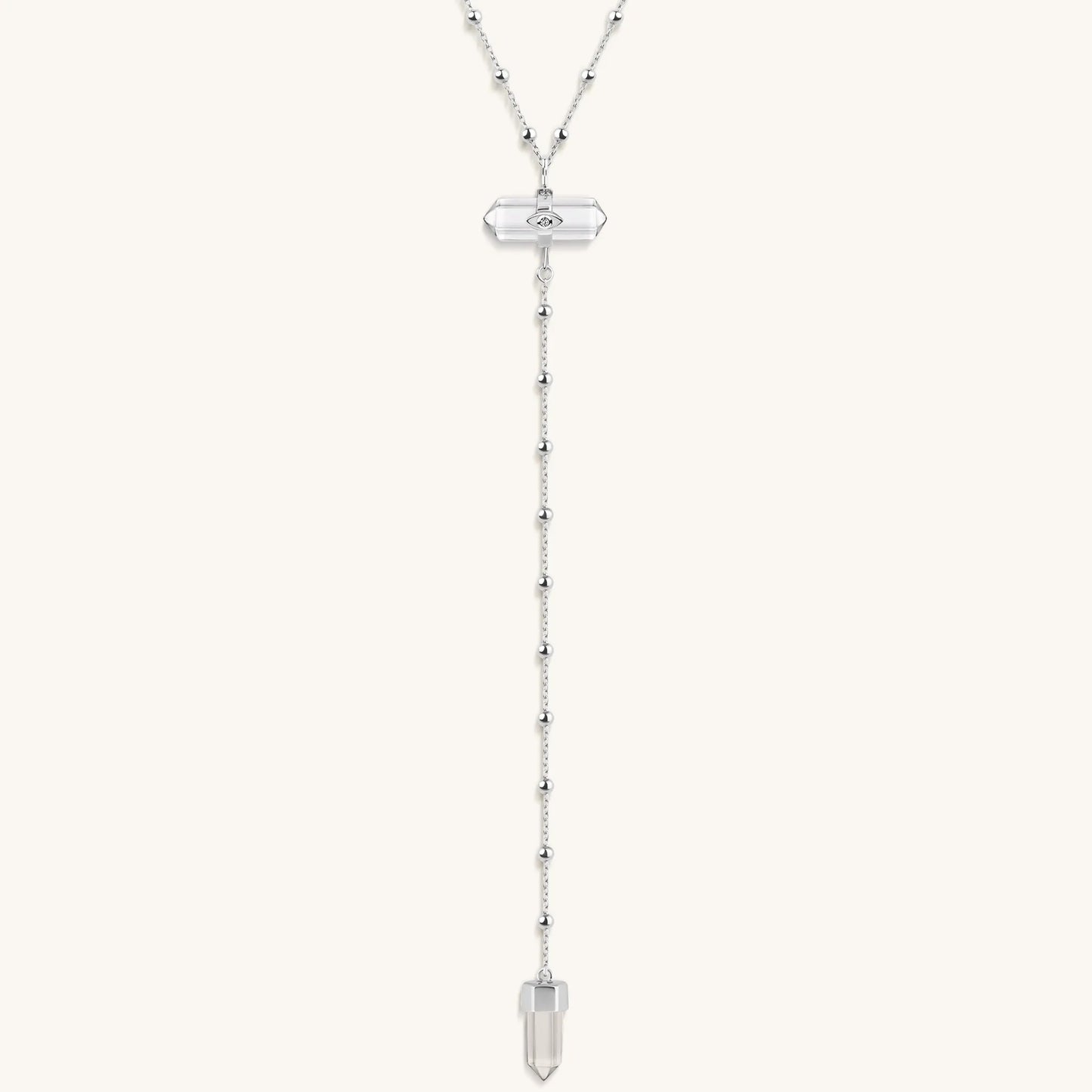 Clear Mind - Crystal Quartz Silver Evil Eye Necklace