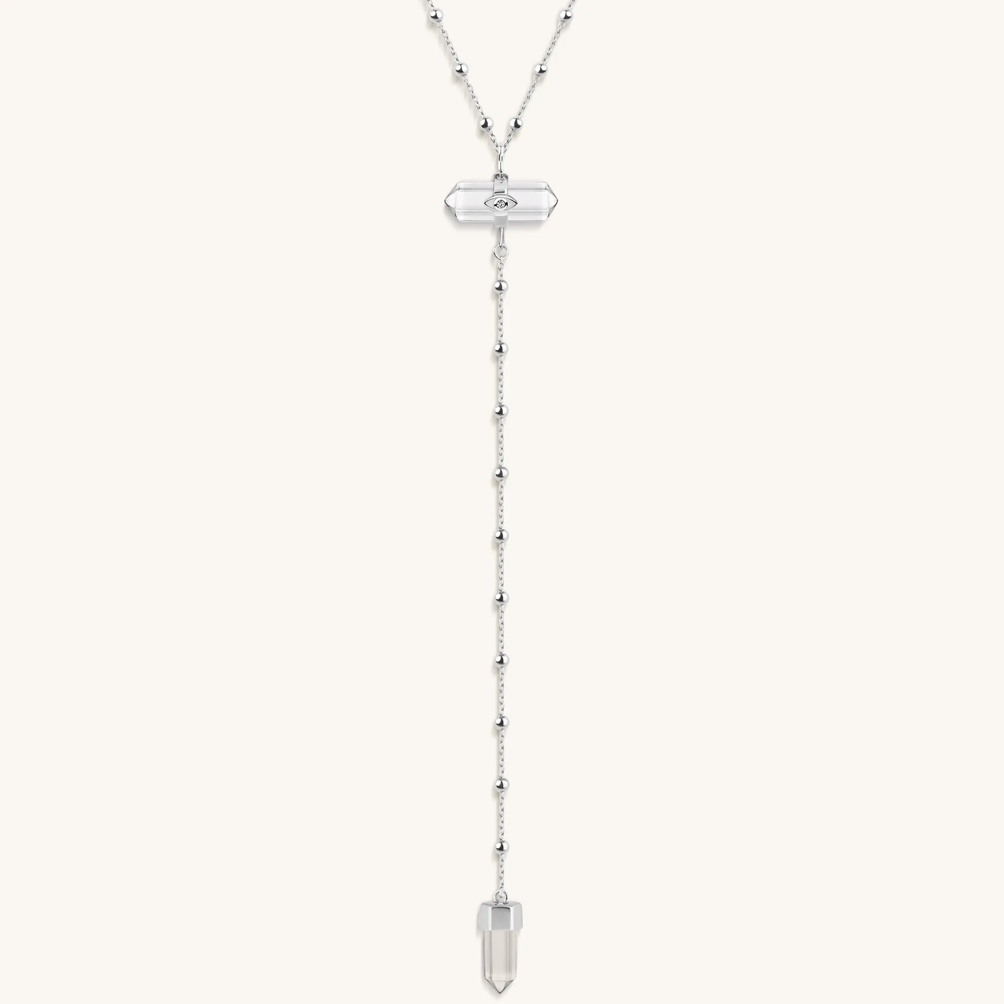 Clear Mind - Crystal Quartz Silver Evil Eye Necklace