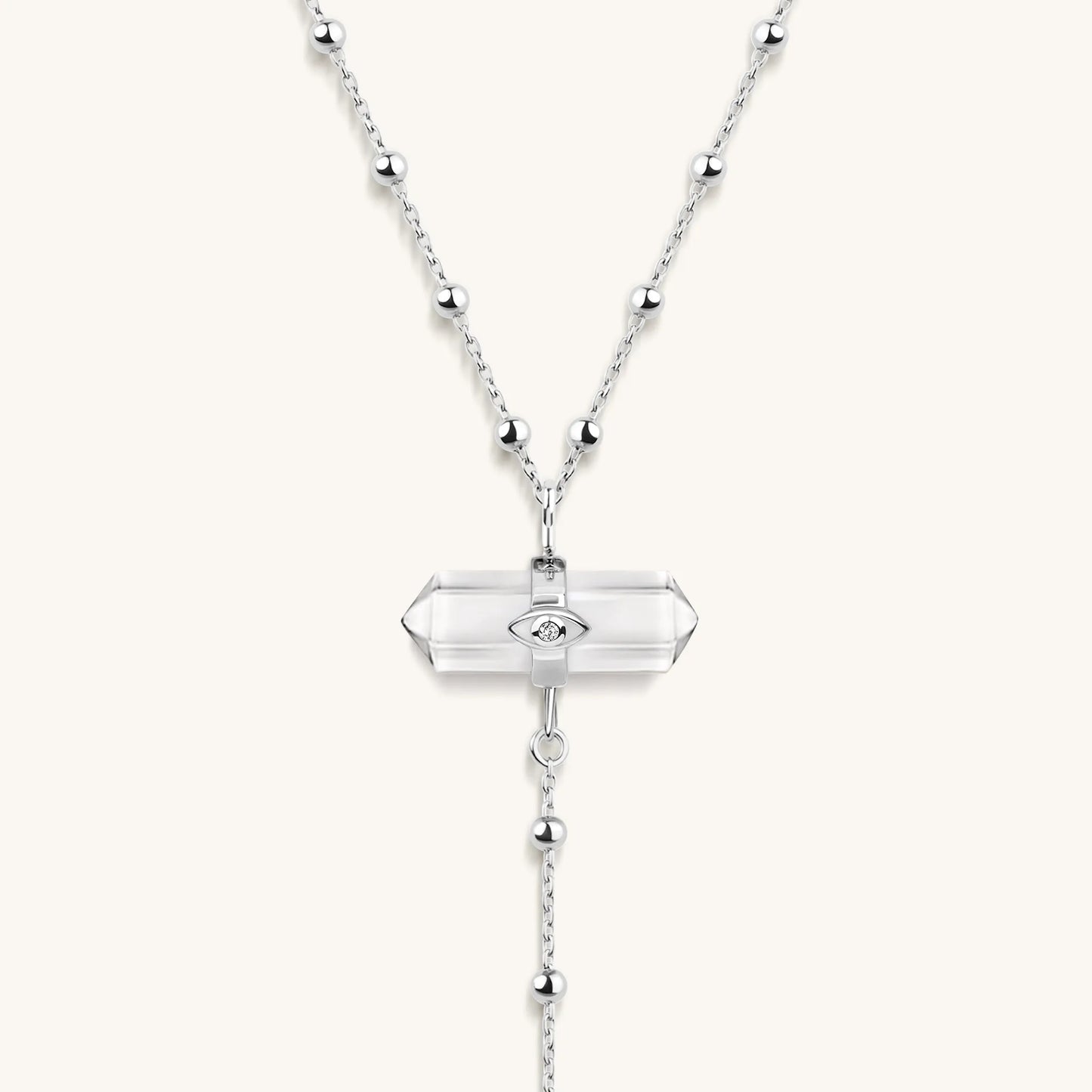 Clear Mind - Crystal Quartz Silver Evil Eye Necklace