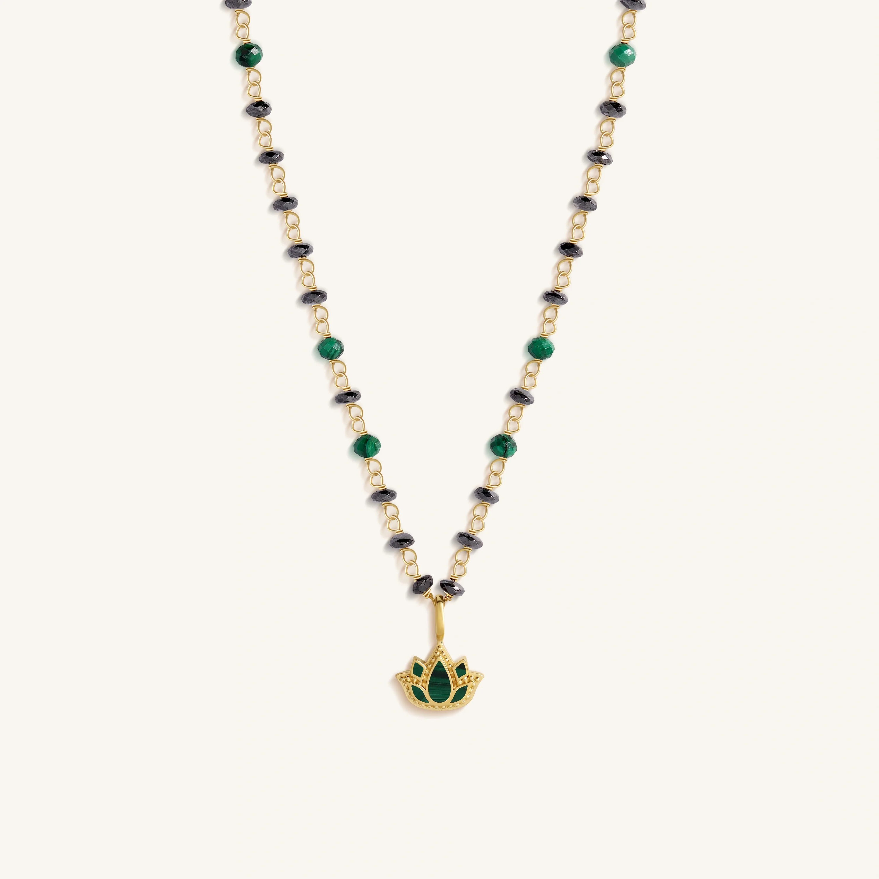 Tranquil Bloom – Lotus Hematite & Malachite Necklace