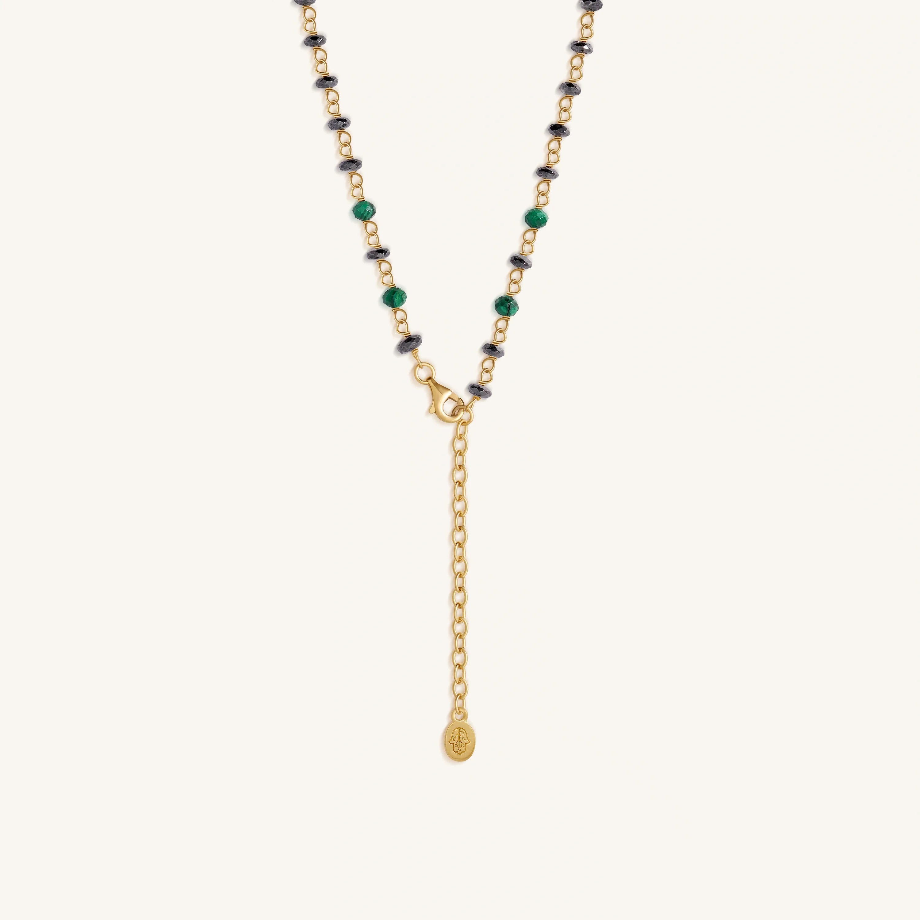 Tranquil Bloom – Lotus Hematite & Malachite Necklace