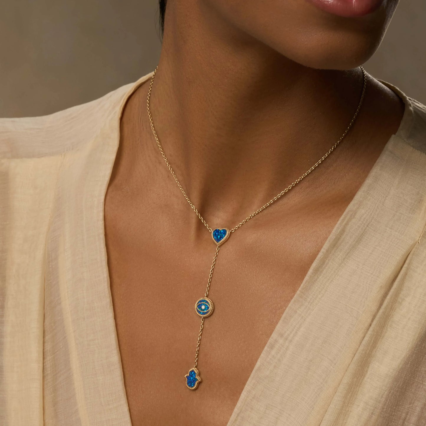 Spirit’s Zen Blue Opal Multi-Symbol Gold Necklace