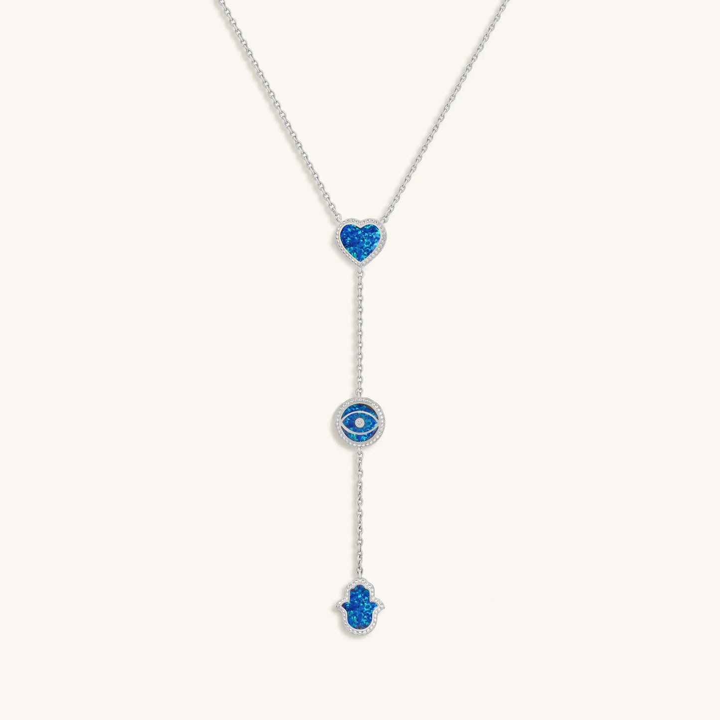 Heart’s Serenity Blue Opal Multi-Symbol Silver Necklace