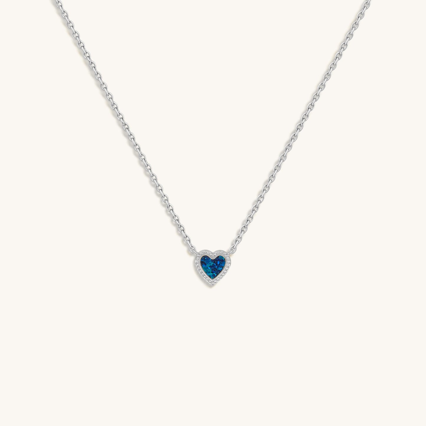 Calming Energy Blue Opal Heart Silver Necklace