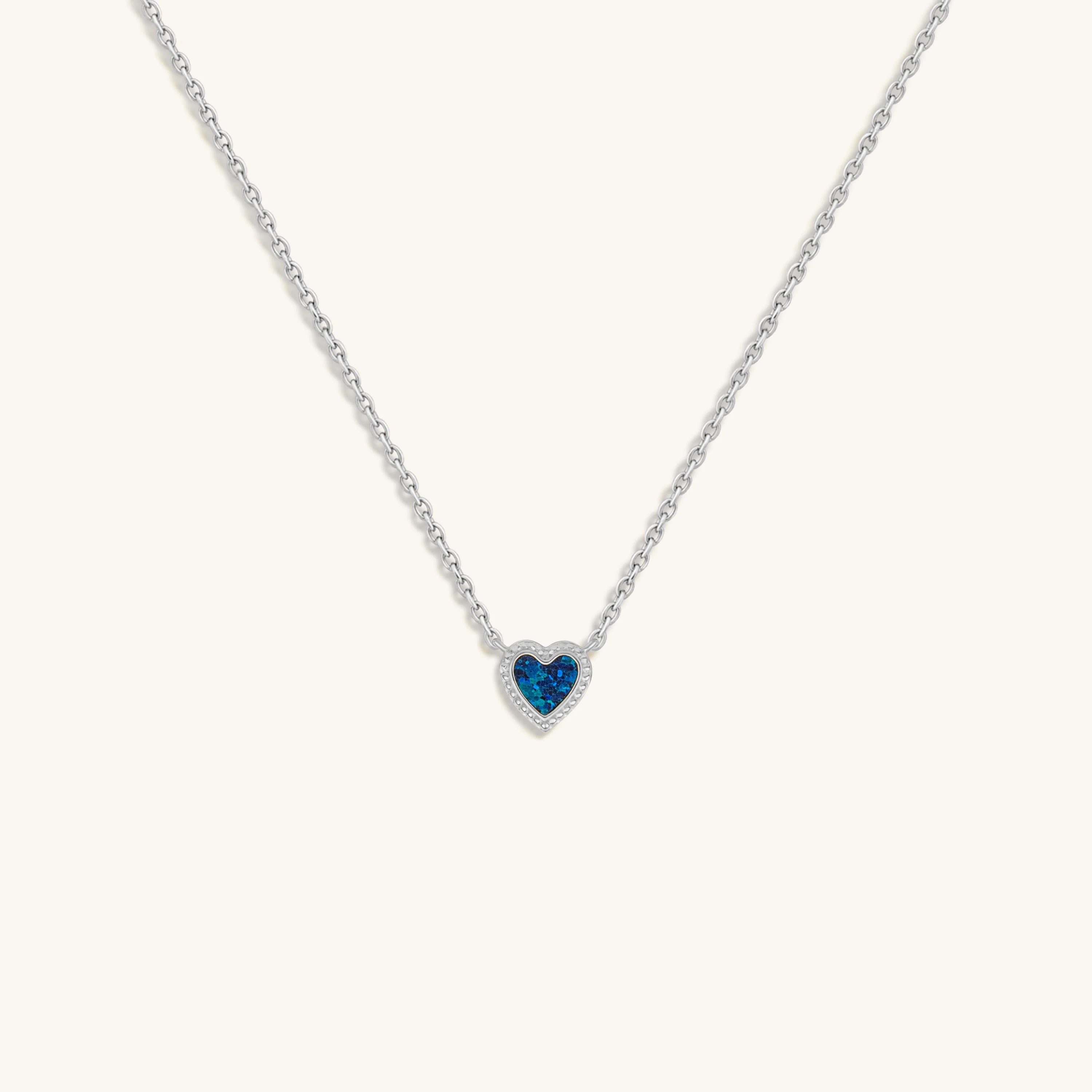 Calming Energy Blue Opal Heart Silver Necklace