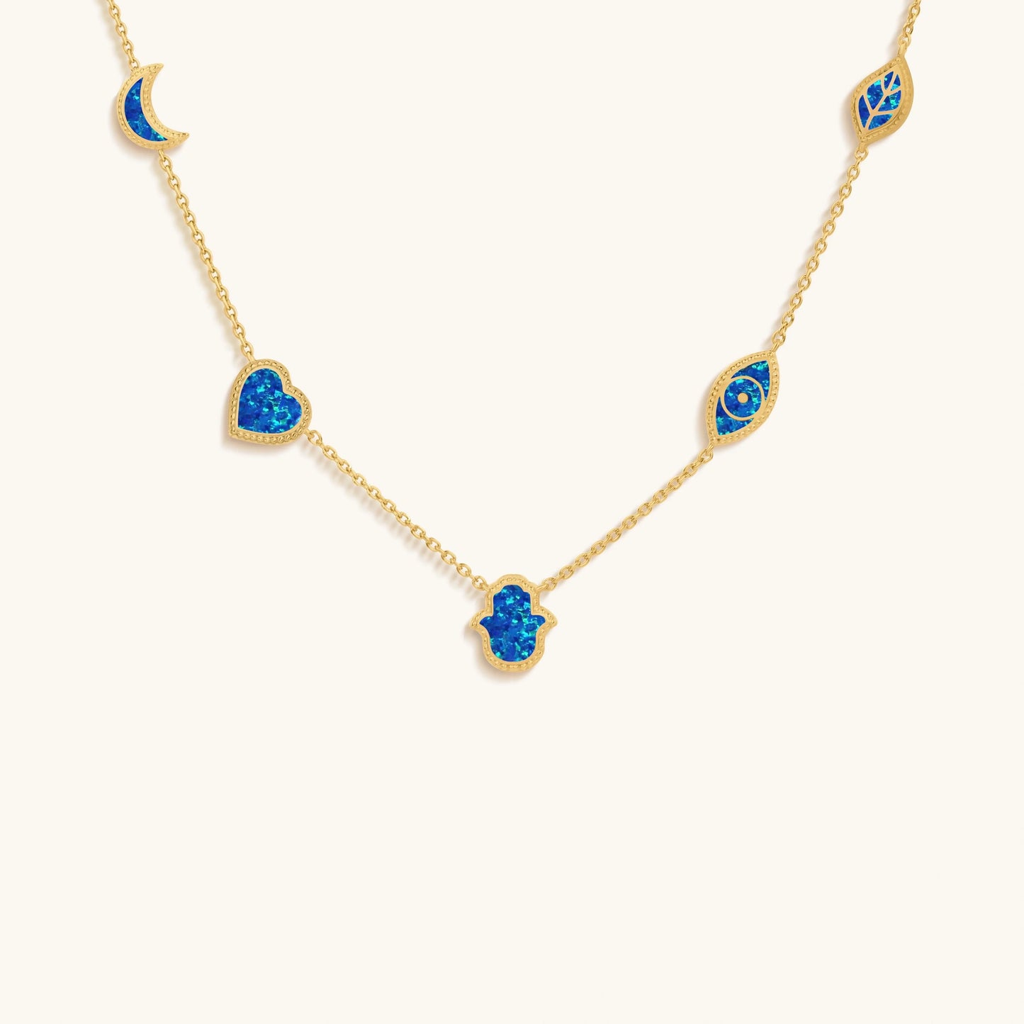 Soothing Aura Blue Opal Multi-Symbol Necklace