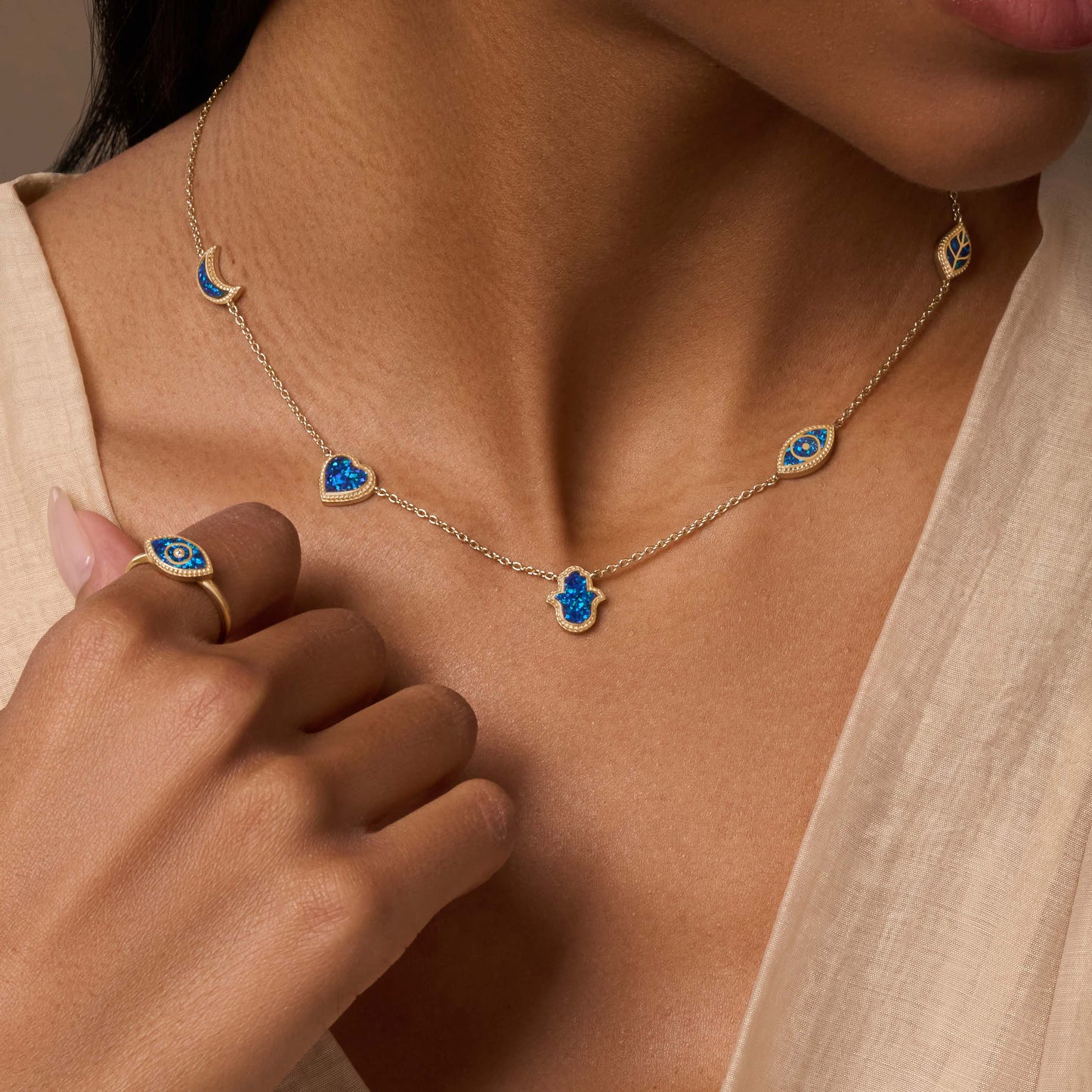 Soothing Aura Blue Opal Multi-Symbol Necklace