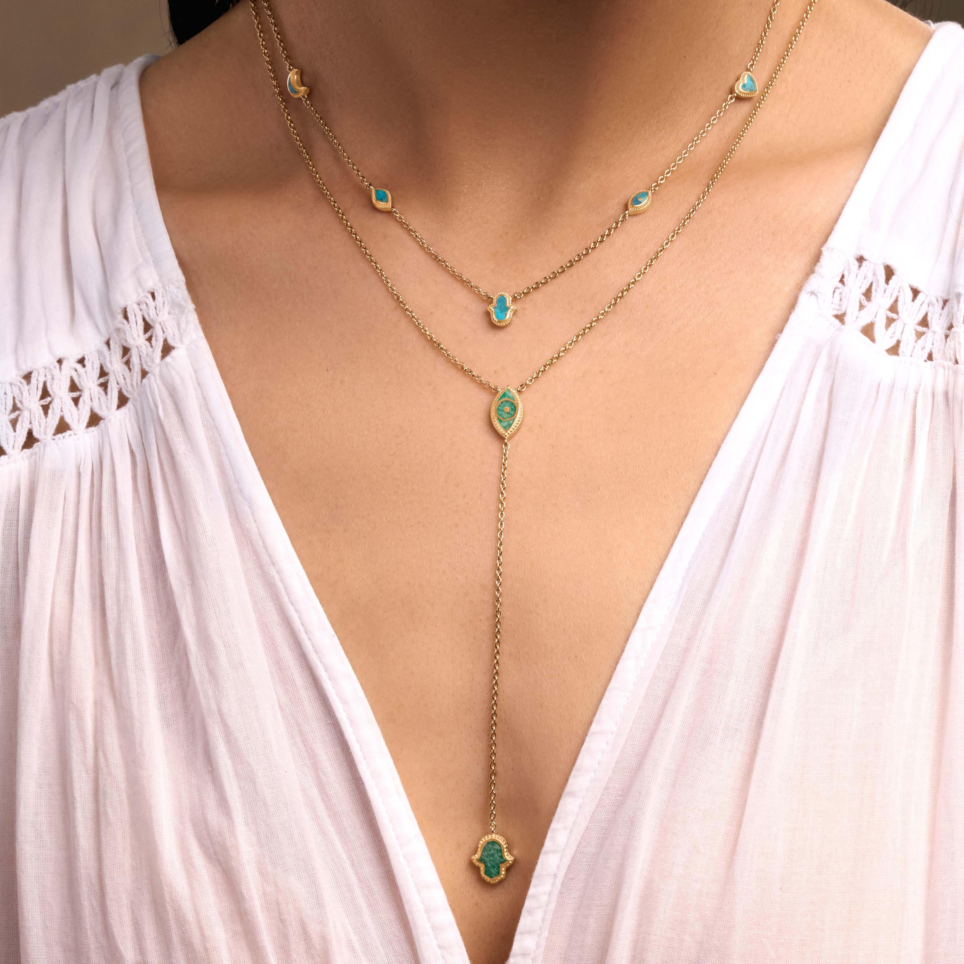 Peaceful Intentions Turquoise Multi-Symbol Gold Necklace