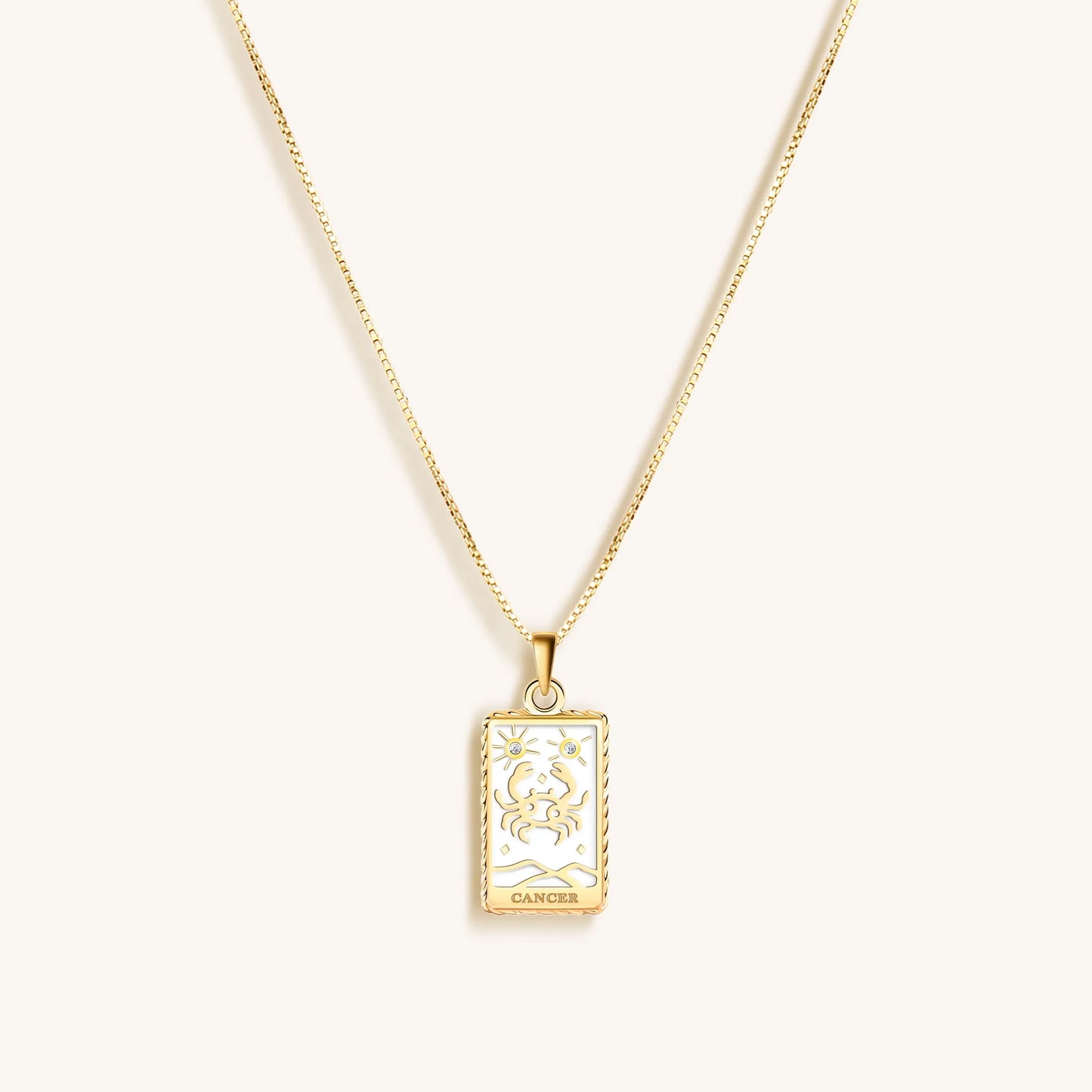 Emotional Being - White Enamel Cancer Card Necklace