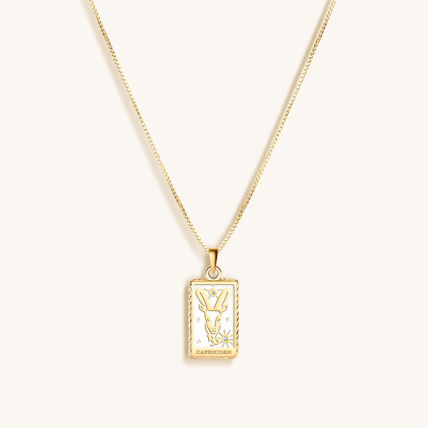 Determined Spirit - White Enamel Capricorn Card Necklace